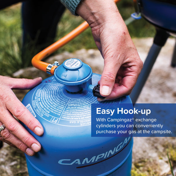 Campingaz Party Grill 400 CV, Camping Stove and Grill, All-in-One Portable Camping BBQ, with Griddle, Grid and Pan Support, Lid Doubles as Wok, Blue