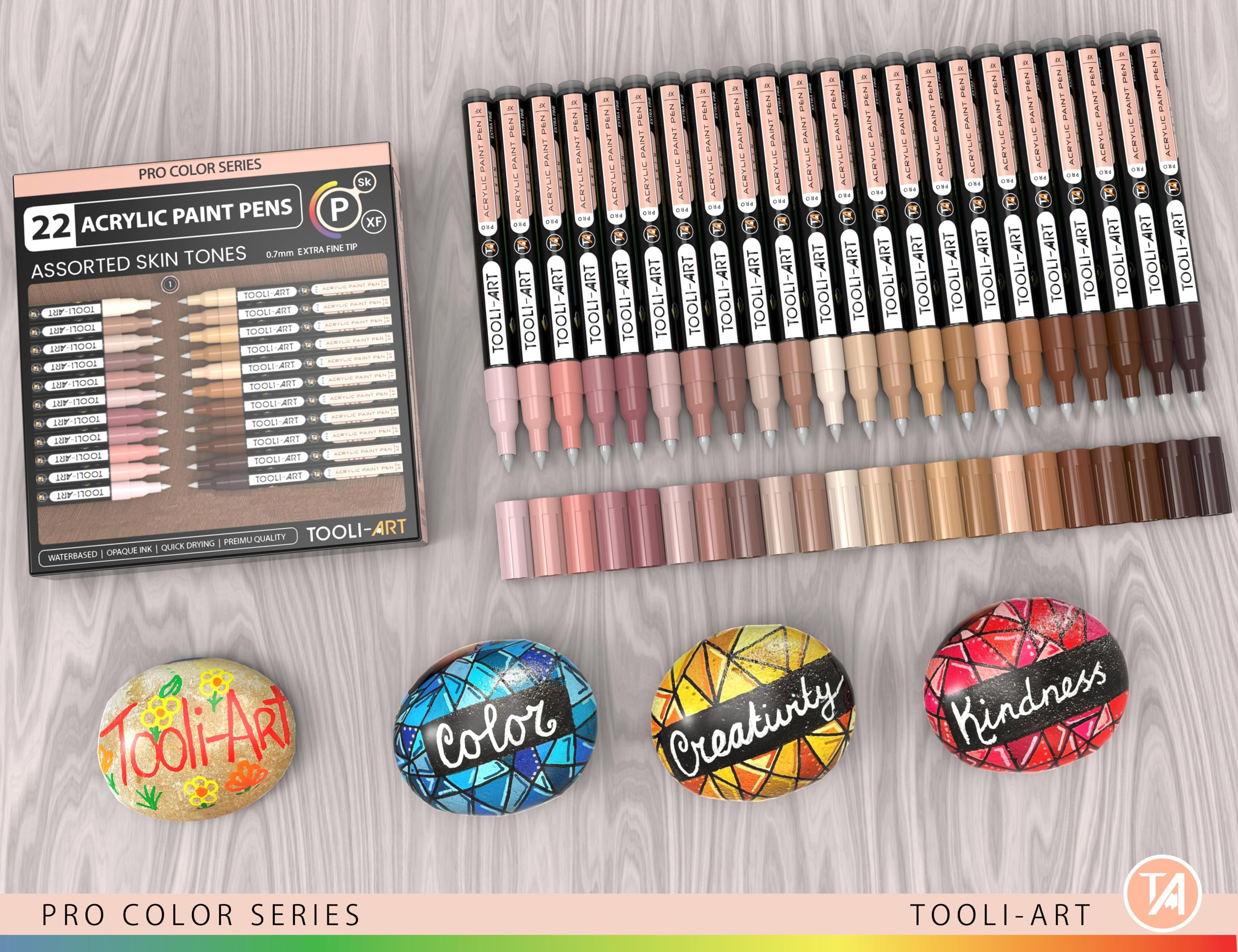 Acrylic Paint Pens 22 Skin Tones Assorted Pro Colour Series Markers Set 0.7mm Extra Fine Tip for Rock Painting, Glass, Mugs, Wood, Metal, Canvas,