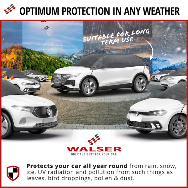 WALSER Car cover All Weather Basic, 100% weatherproof car cover, 100% waterproof car cover, car cover half garage size XL grey