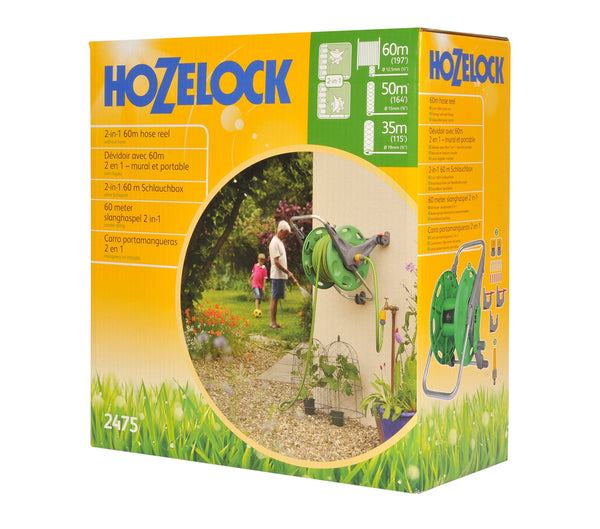 HOZELOCK - Hose Reel 60m 2-in-1 (Reel and Wall Fixings Only) : Free-standing or Wall-mounted, Reel With Lightweight, Robust Main Body for Durability