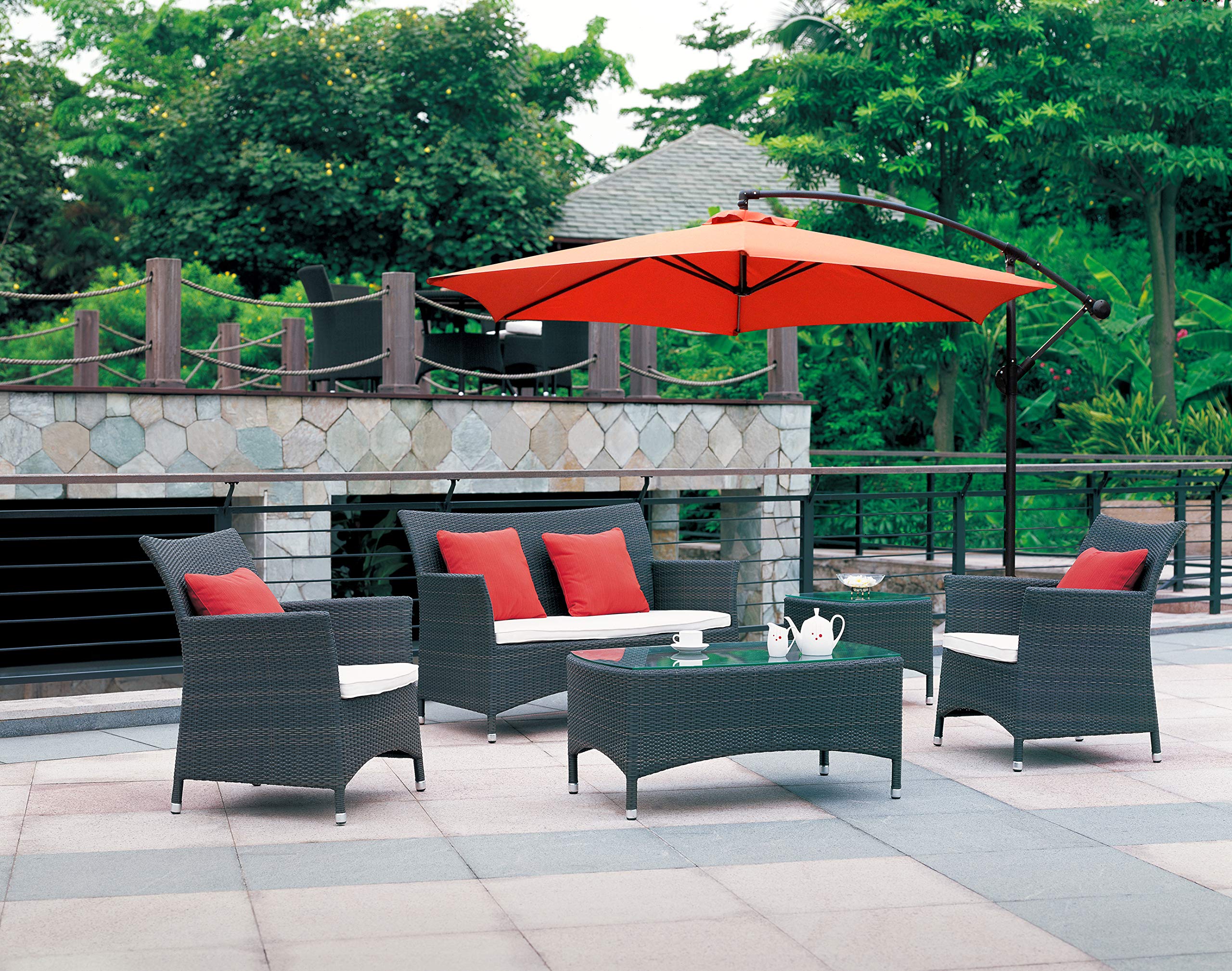 All Seasons Gazebos Ross James premium garden parasol umbrella with crank handle including base weight (Green)