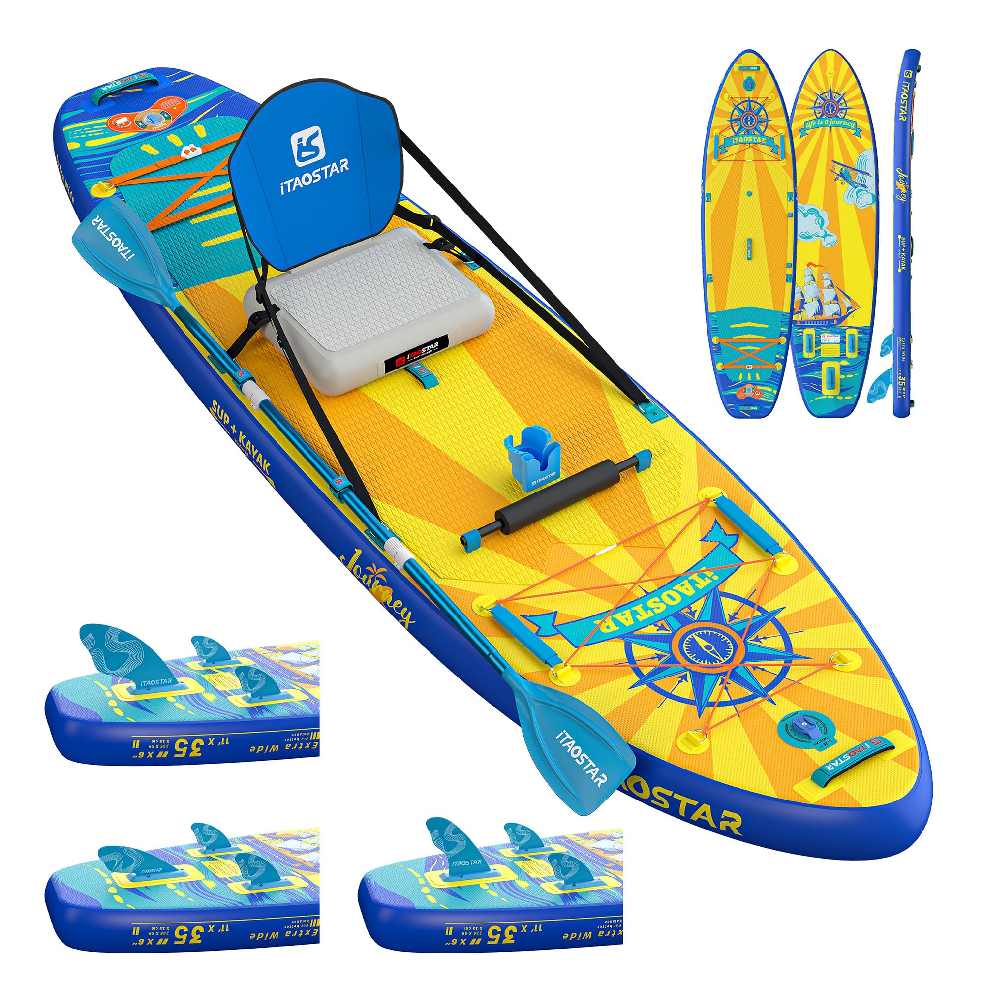 iTAOSTAR Journey 11'6" / 11'×34" / 11'×35" Extra Wide Paddle Board, One-Stop Premium SUP Board Accessories, Tailored Fins, Stable Inflatable Stand Up Paddle Boards for Youth/Adults of All Skill Levels
