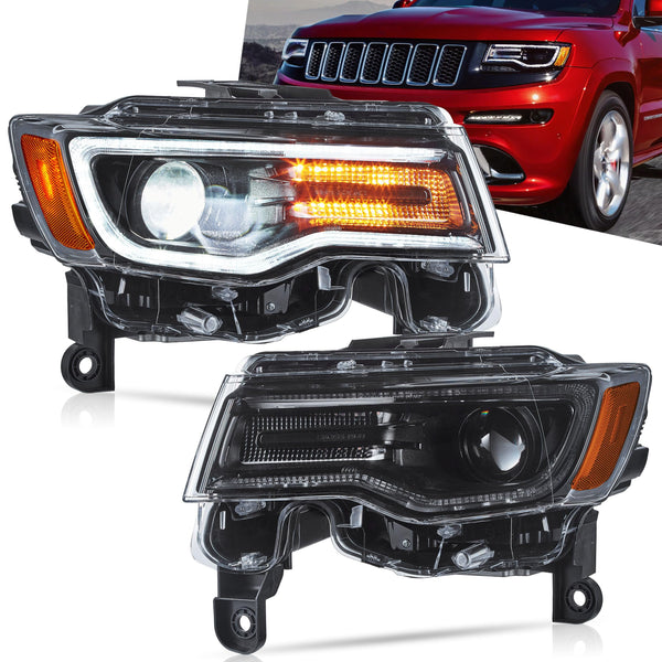 VLAND Headlights Compatible with Jeep Grand Cherokee 2014-2022, Front Light with Sequential Turn Signal and Blue Dynamic Startup DRL