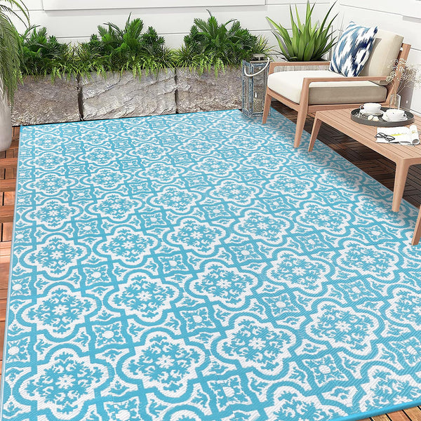 Enyhom Large Outdoor Rug for Garden 180x270cm Waterproof Patio Print Reversible Mat Lightweight RV Camping Outdoor Area Rug Plastic Straw Carpet for
