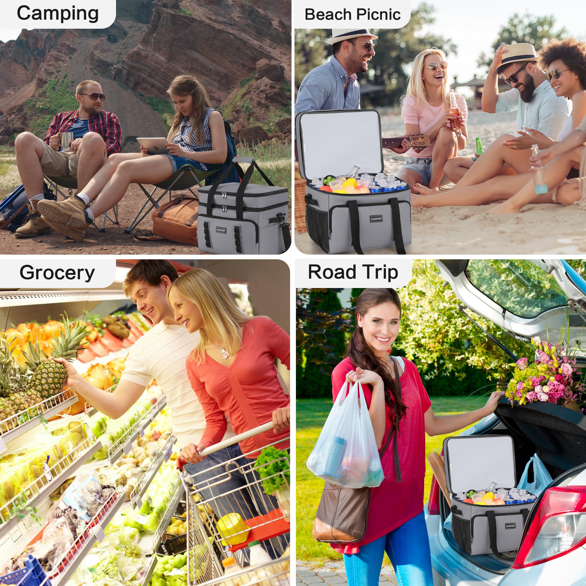 Hulongo Cool Bag Insulated Cooler Bag Waterproof Picnic Double Thermal Bag For Camping, Travel, Grocery Shopping & Fishing, 42L