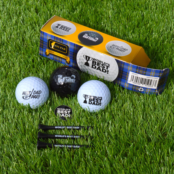 On Par Dad & Grandad Golf Balls Gift Pack - Includes Golf Tees, Ball Marker - Gag, Novelty Present - World's Best Dad, Golf Gifts for Men