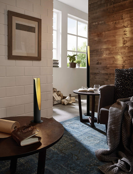 Eglo Table Lamp Barbotto, 1 Bulb Table Light, Steel Rod Lamp, Colour: Black, Gold, Socket: GU10, incl. Switch.