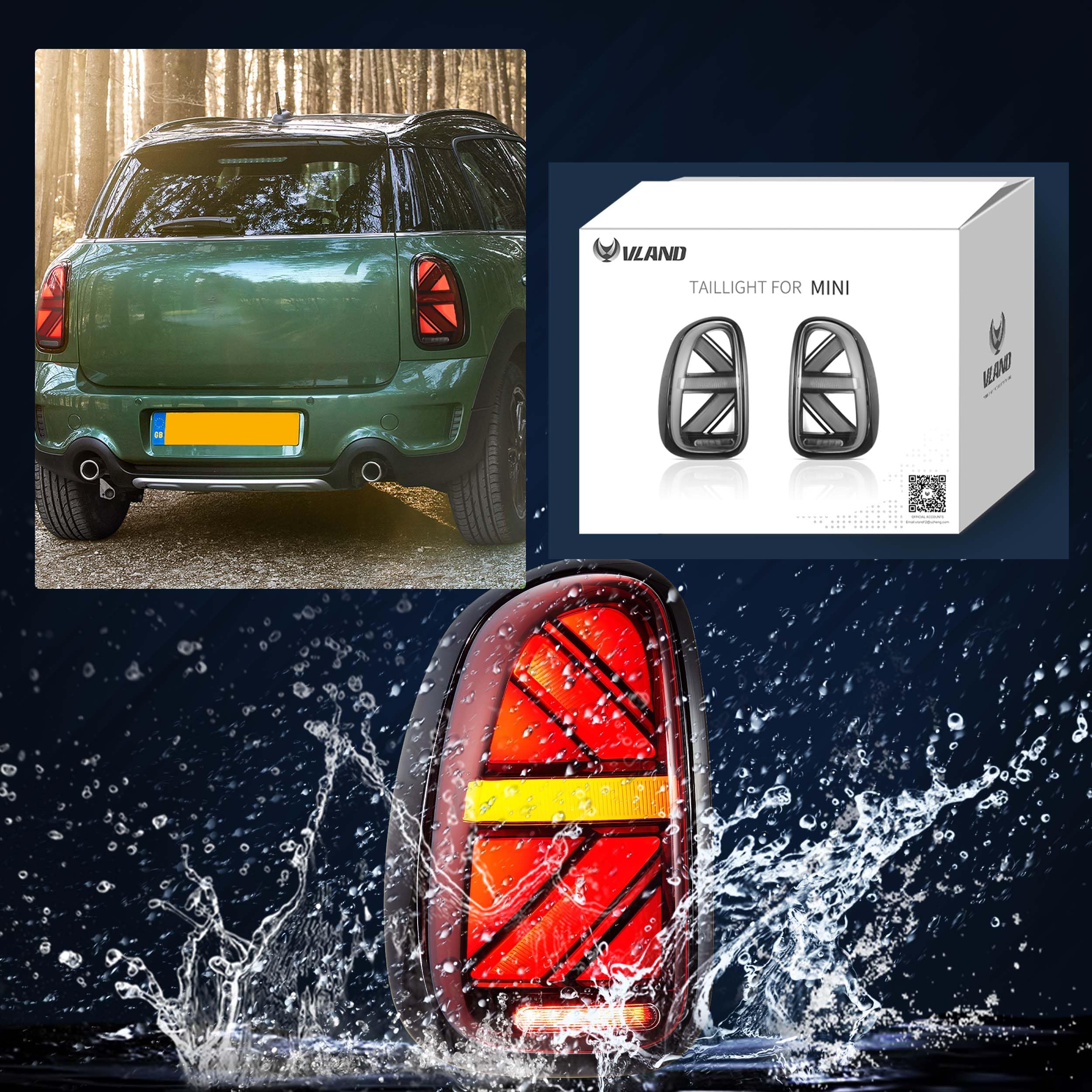 VLAND LED Tail Light Compatible with BMW Mini Cooper F55 F56 F57 2014-2021, Rear Lights with Sequential Turn Signal, Electroplated housing, Red