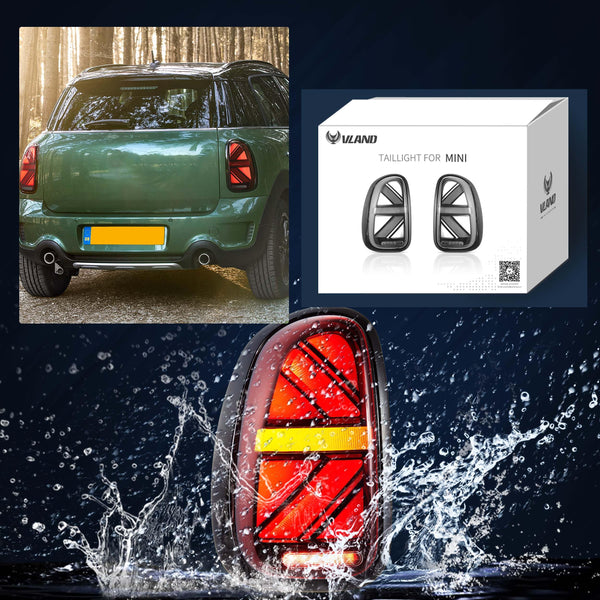 VLAND LED Tail Light Compatible with BMW Mini Cooper F55 F56 F57 2014-2021, Rear Lights with Sequential Turn Signal, Electroplated housing, Red
