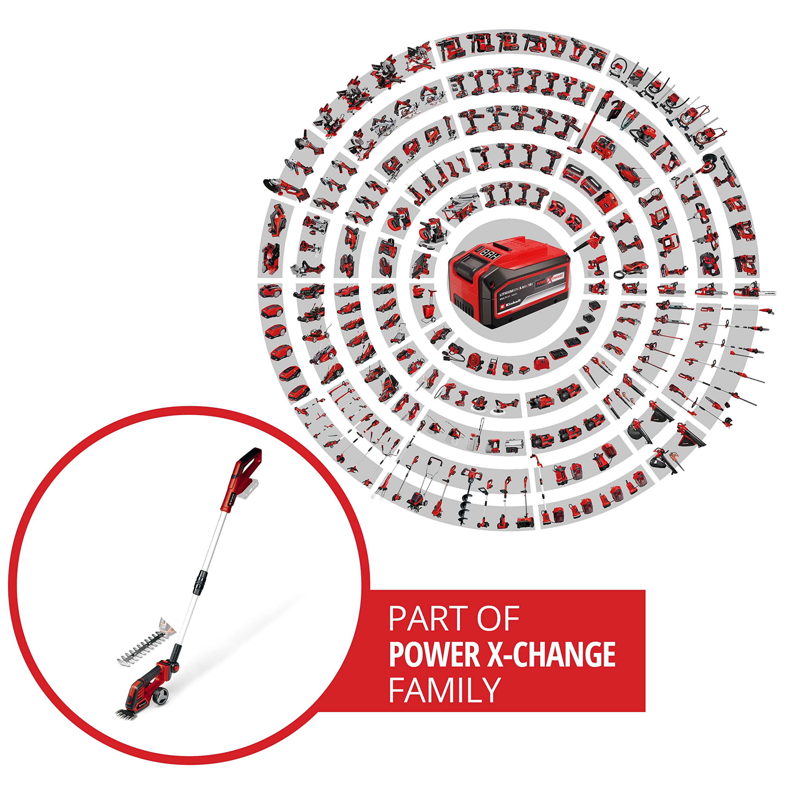 Einhell Power X-Change 18V Cordless Electric Shears With Telescopic Handle - Easy Change 2 Blade System For Cutting Grass, Brushes And Shrubs - GE-CG