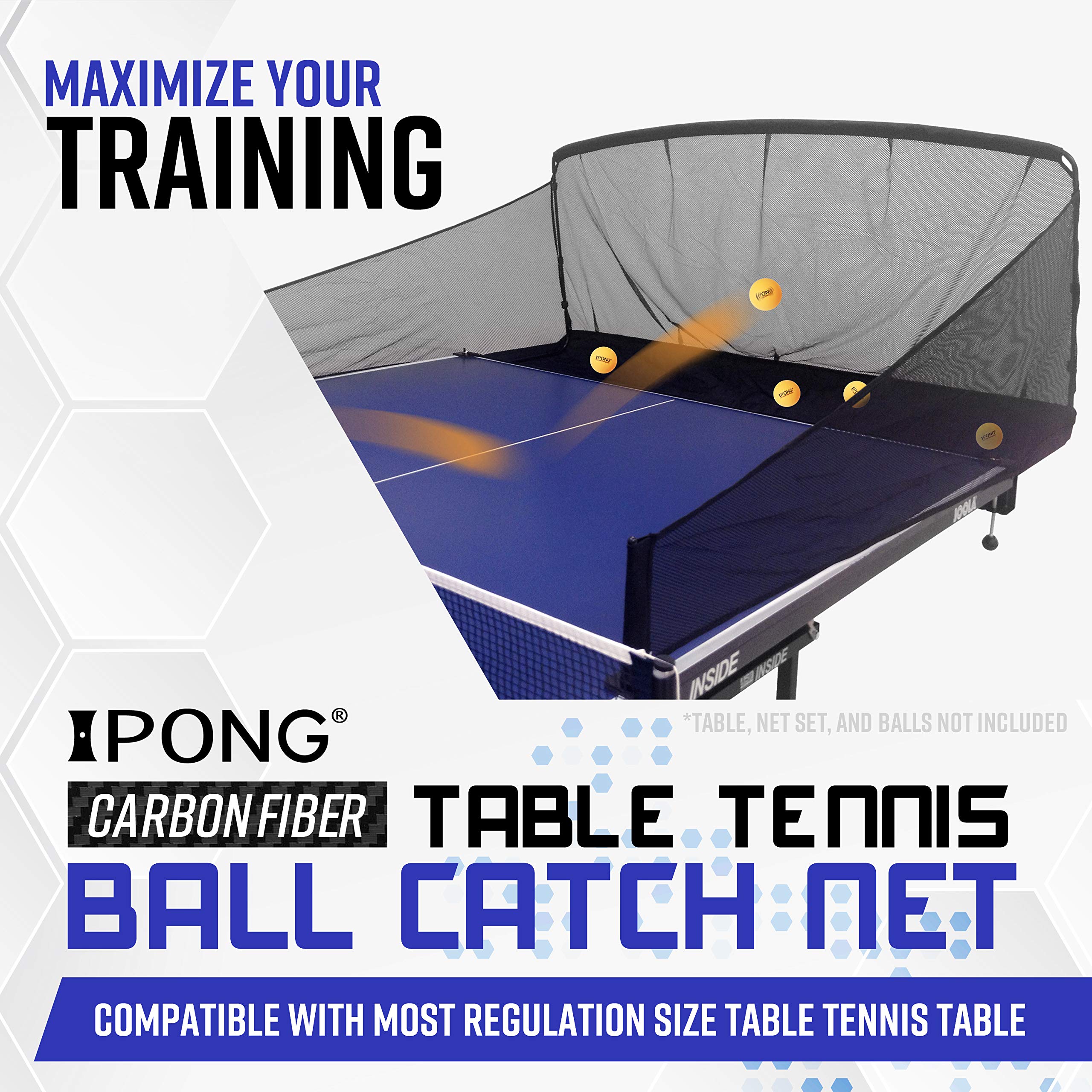 JOOLA iPong Carbon Fiber Table Tennis Ball Catch Net - Practice Net Attaches to Ping Pong Table for Ball Coll, Serve or Multi-Ball Training,Gray/Black