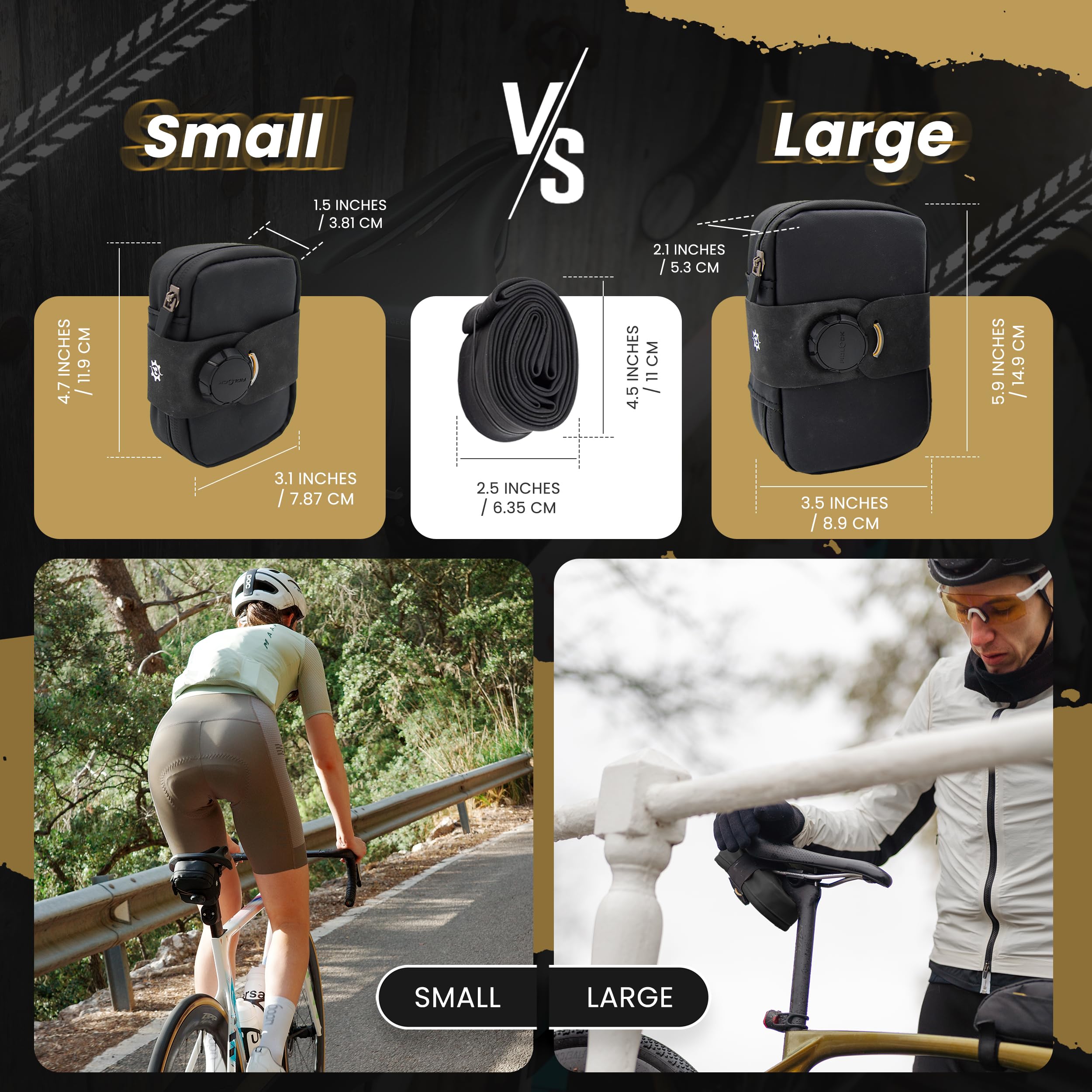 Lumiere & Co. Falcon Magnetic Bike Saddle Bag – 0.69L | 6" x 3.5" x 2" | Sleek Minimalist Brick Design, Fast Magnetic Buckle Attachment | Road Cycling–Specific Bike Seat Bag (Black, Large)