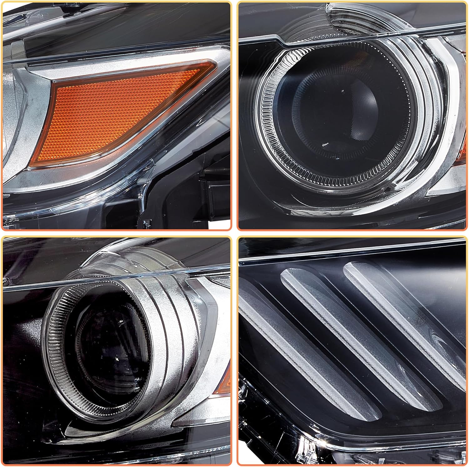 VLAND Headlights compatible with Mustang 2015 2016 2017, for RHD, LED DRL, Passenger & Driver Sides
