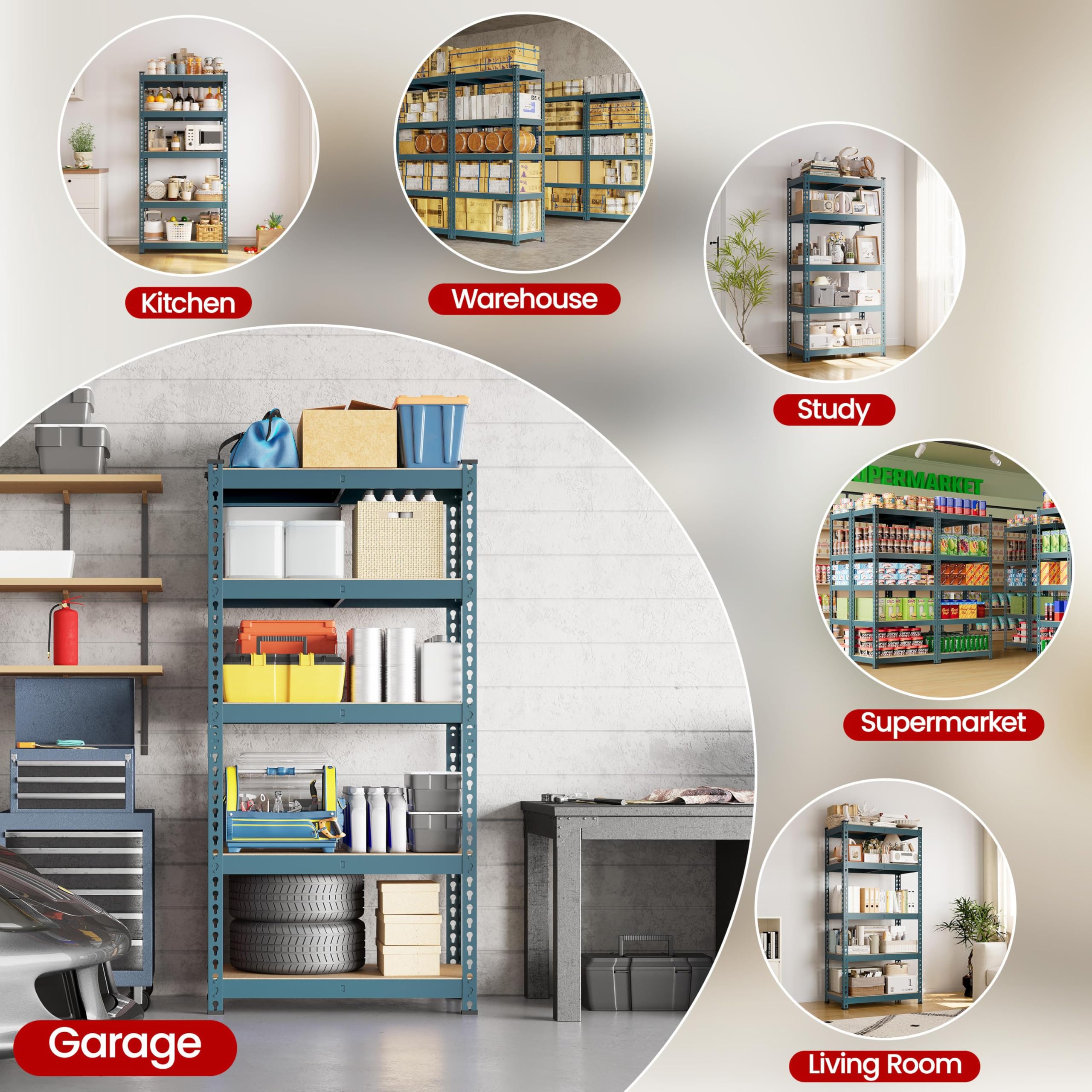 Yaheetech 5 Tier Garage Shelving Units, Heavy Duty Racking shelves, 150KG Per Shelf/750KG Capacity, 70cmx30cmx150cm（LxWxH,Dark Gray