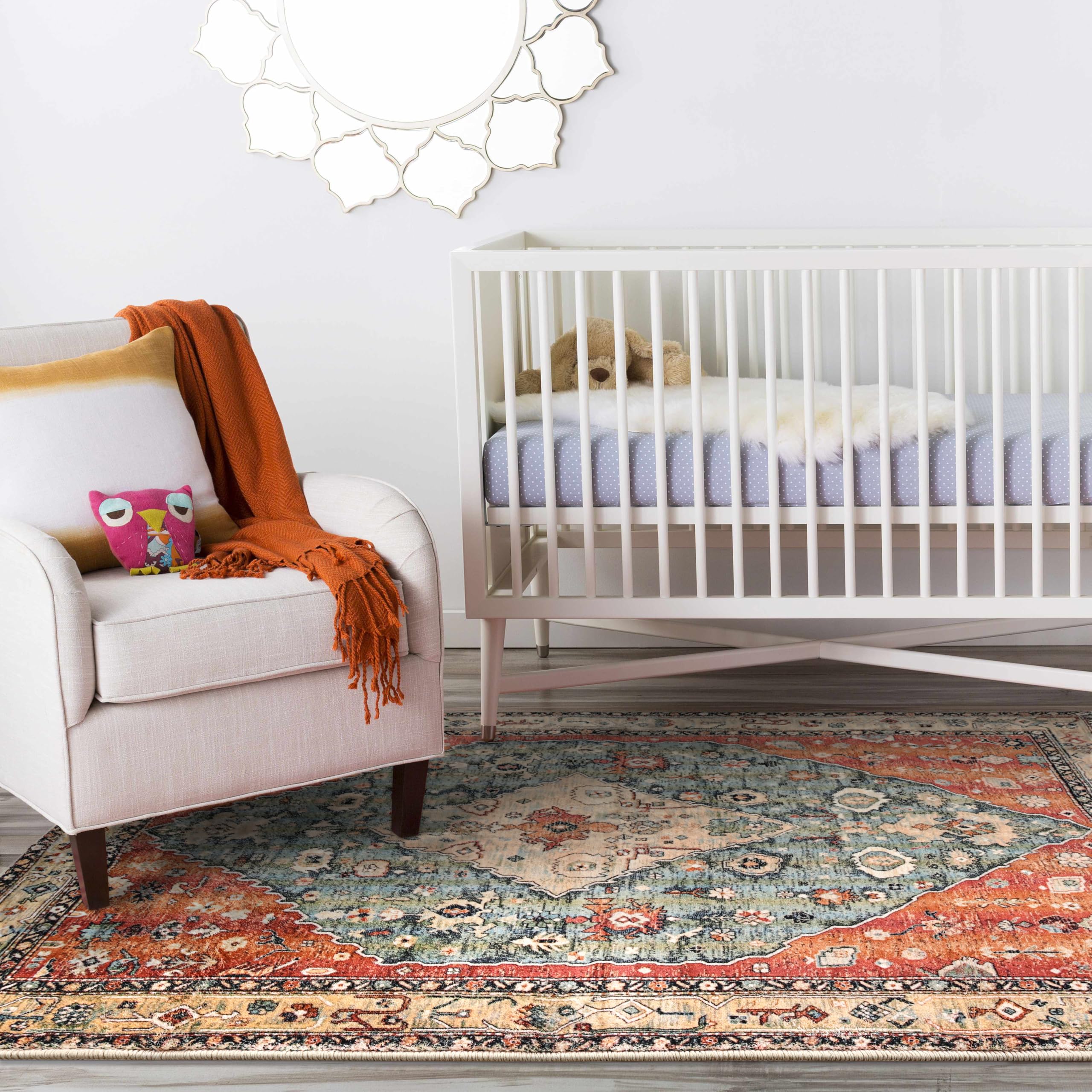 Boho Tribal Area Rug 90x150cm, KIMODE Distressed Entry Throw Rug Bohemian Faux Wool Indoor Accent Rug Non-Slip Washable Low-Pile Carpet for Entrance