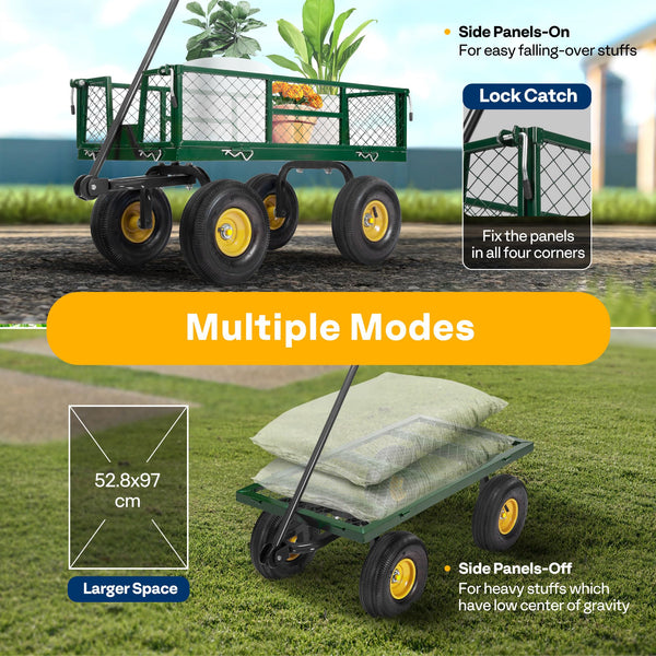 VIVOHOME Hand Trolley 400kg Capacity Durable Transport Cart with 10cm Pneumatic Tires and 180° Rotatable 80cm Handle Heavy Duty Metal Grids for Garden and Camping