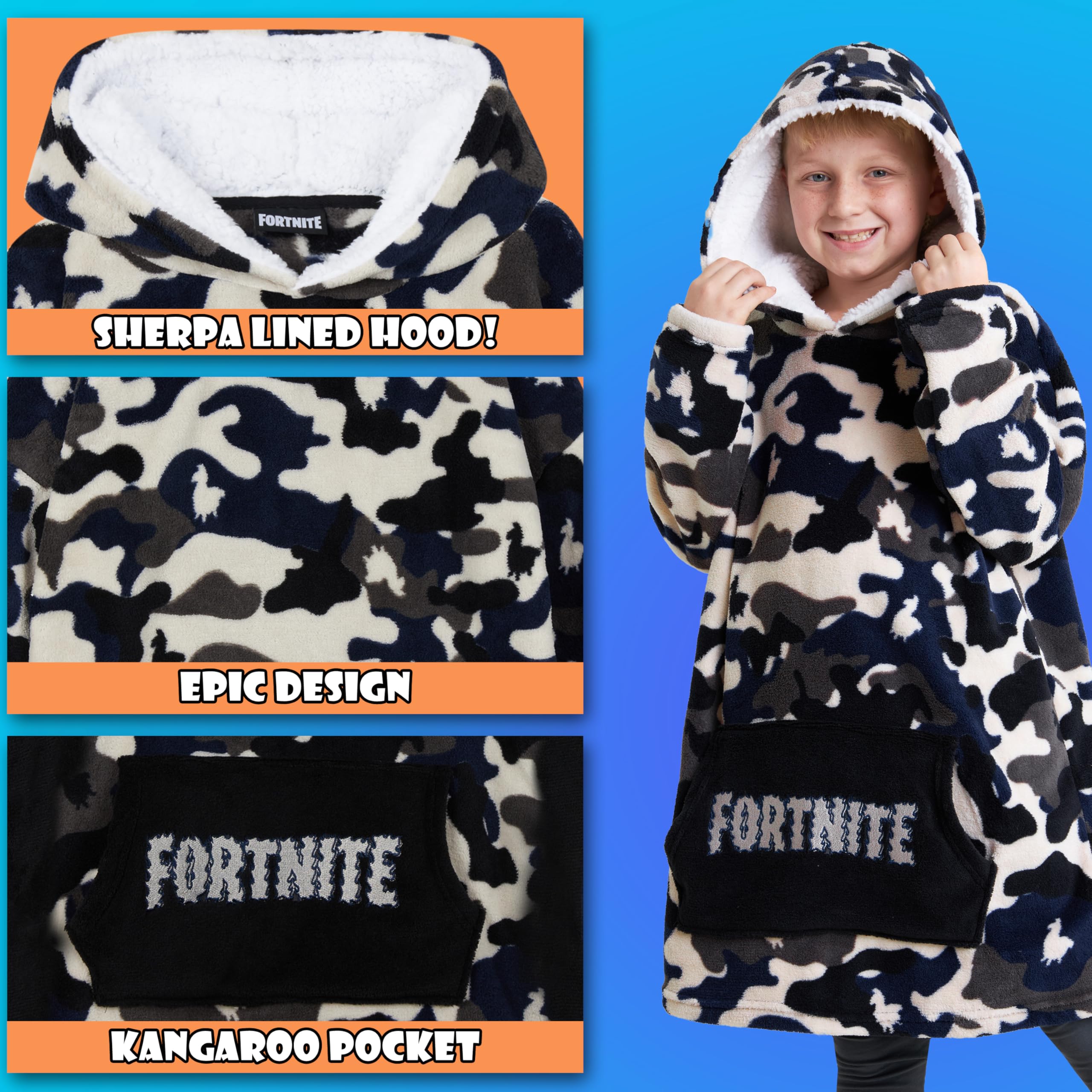 Fortnite Oversized Hoodie Blankets for Boys Fleece Extra Long Warm Wearable Hooded Poncho for Kids and Teens 14+, Gamers Gifts