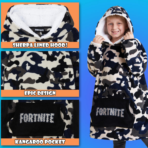 Fortnite Oversized Hoodie Blankets for Boys Fleece Extra Long Warm Wearable Hooded Poncho for Kids and Teens 14+, Gamers Gifts