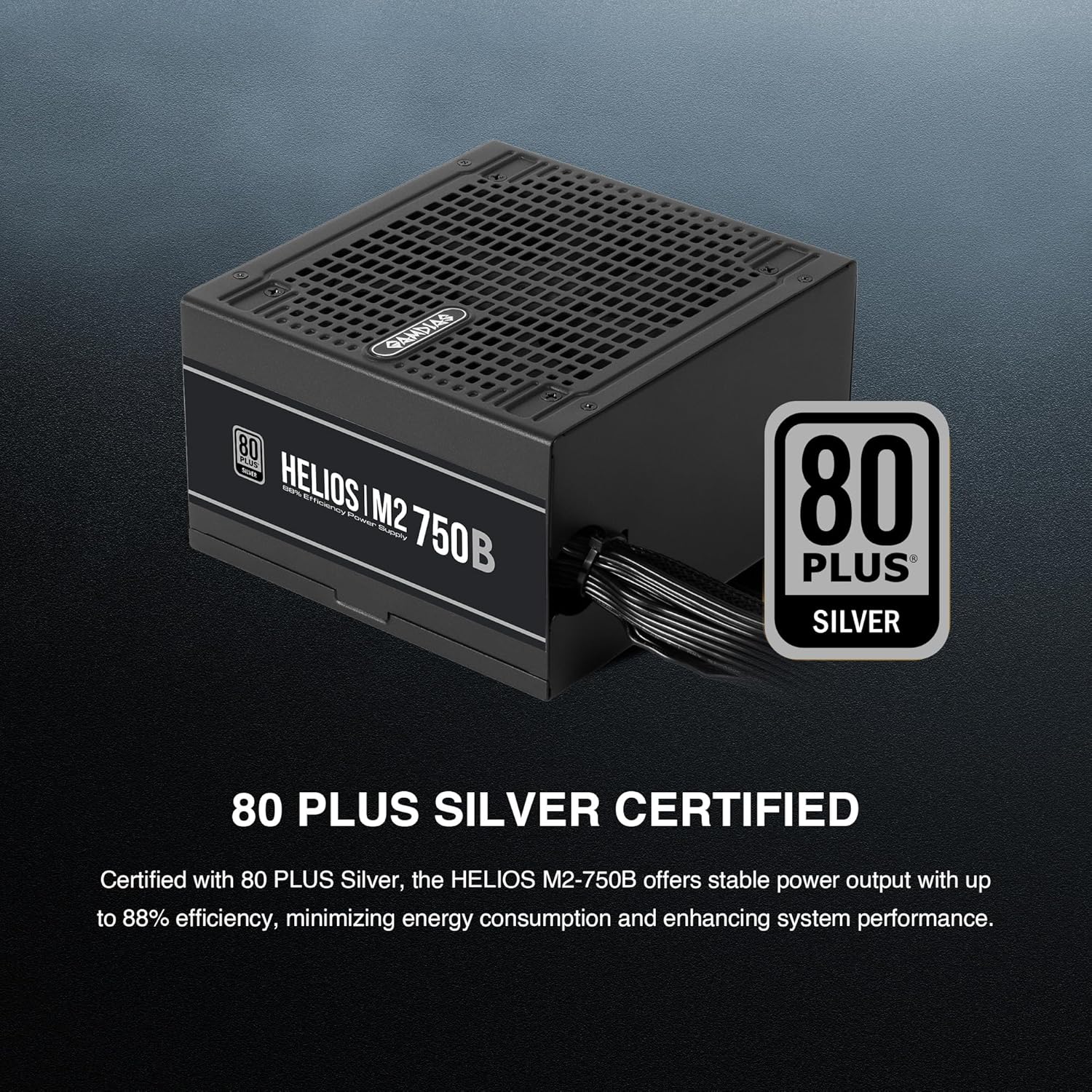 GAMDIAS HELIOS P2-750G Low-Noise ATX PC Power Supply, 80 PLUS Gold Non-Modular Computer PSU, ATX 3.1 & PCIe Gen 5.1 Ready, Native 12VHPWR Cable, Full DC-DC, LLC Resonant Circuit Design, Black