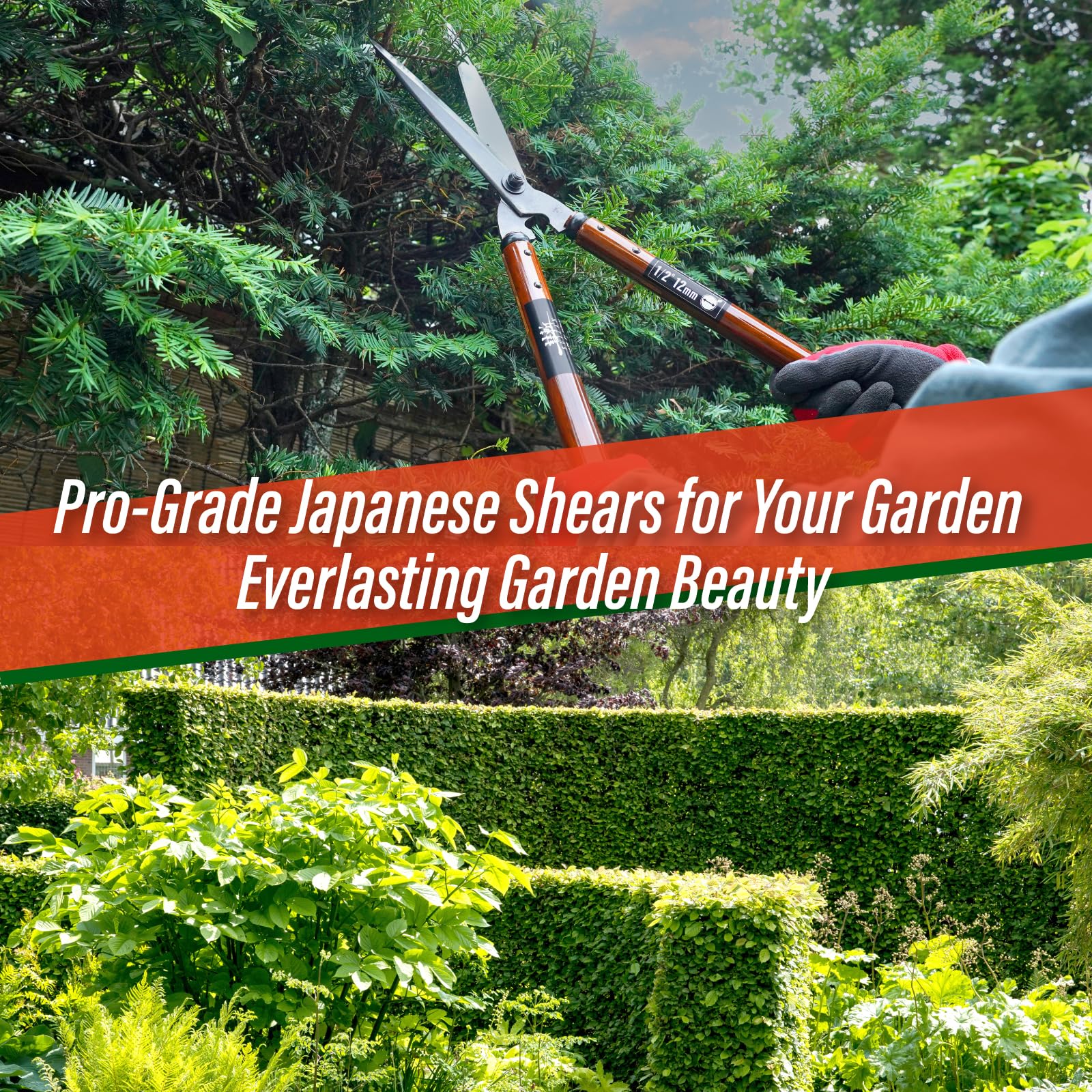 SUIZAN Hedge Shears 575mm - Professional Japanese Garden Clippers for Precise Trimming Gardening Tools