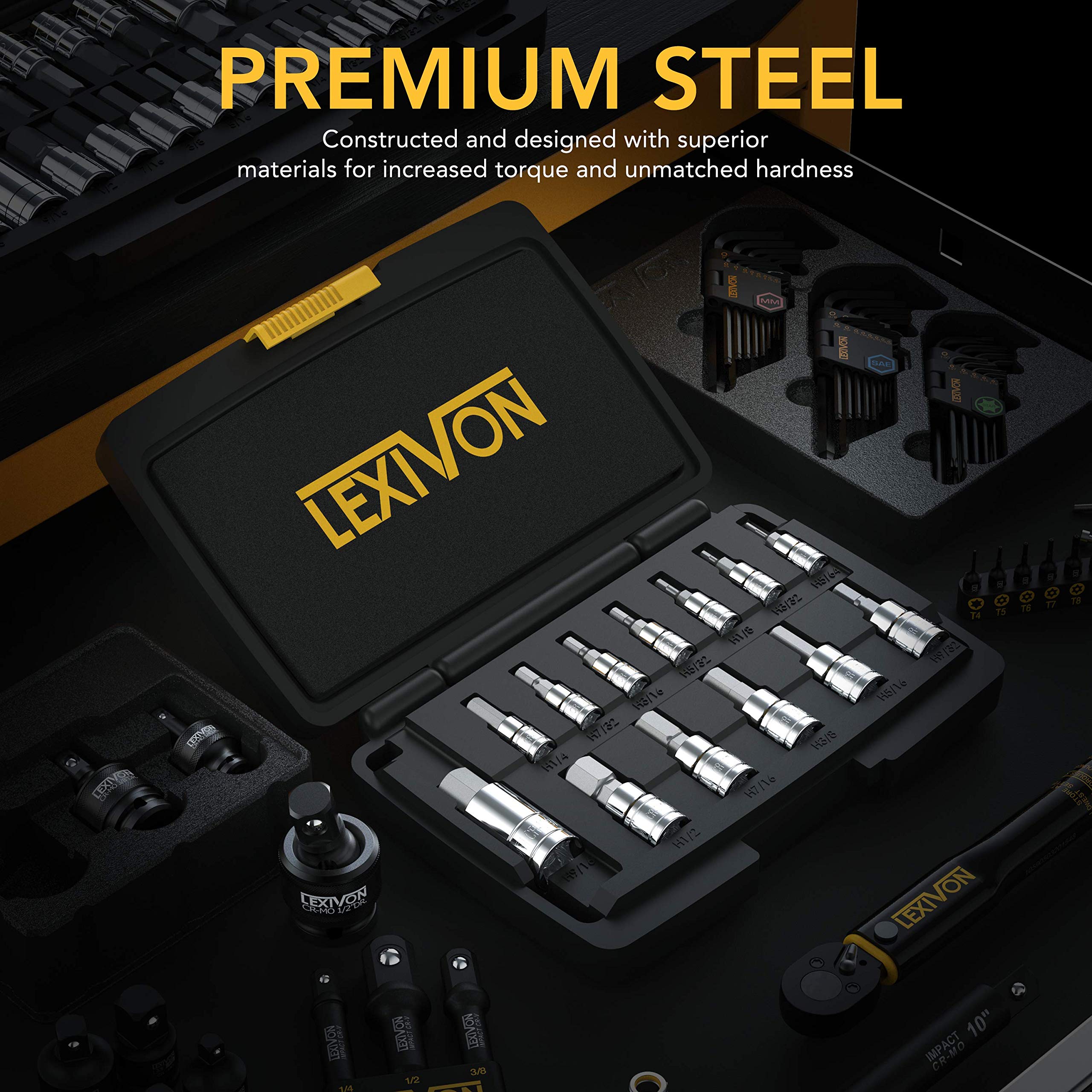 LEXIVON Master HEX Bit Socket Set, Premium S2 Alloy Steel | Complete 32-Piece, SAE and Metric Set | Enhanced Storage Case (LX-144)