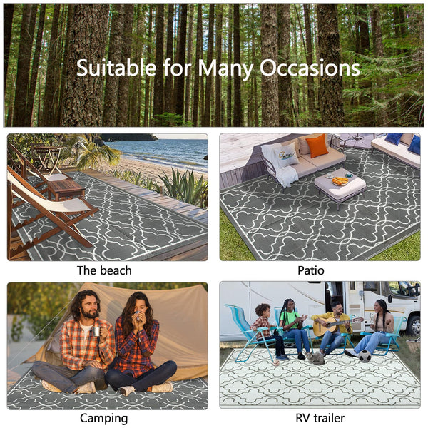 Cekene Large Outdoor Rug Waterproof Black 245x305cm Patio Rugs Reversible RV Camping Mat Lightweight Plastic Portable Outdoor Carpet for Picnic Porch Deck Backyard BBQ Beach