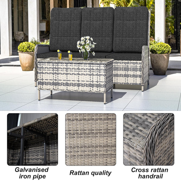 Trumbeak Polyrattan Lounge Set - 3 People Garden Furniture Seating Set Table - Seat Set with Adjustable Backrest Made of Garden Sofa, Side Table for Garden, Black