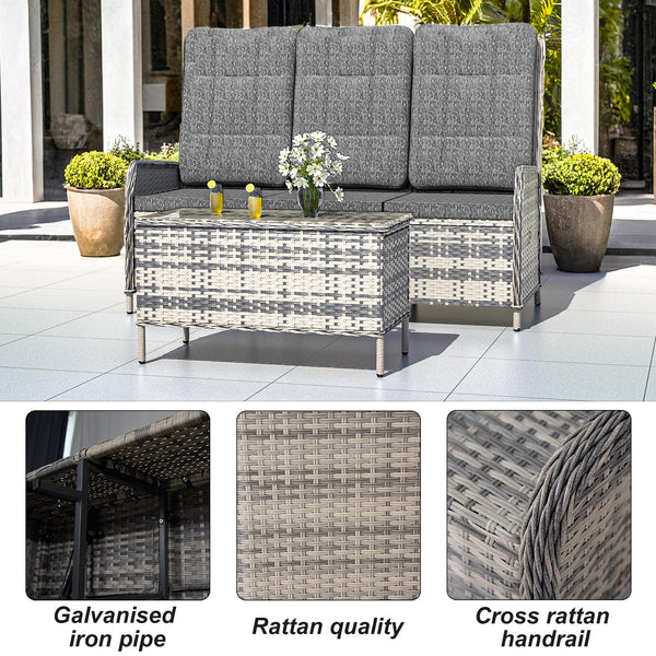 Trumbeak Polyrattan Lounge Set - 3 People Garden Furniture Seating Set Table - Seat Set with Adjustable Backrest Made of Garden Sofa, Side Table for Garden, Black