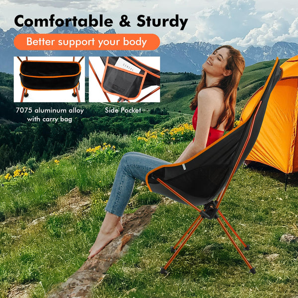 SOPPY Folding Camping Chair Ultra Lightweight, Portable Backpacking Chair, Heavy Duty 135kg Capacity, Outdoor Chairs with Carry Bag for Camping, Garden, Fishing, Beach,BBQs - Orange