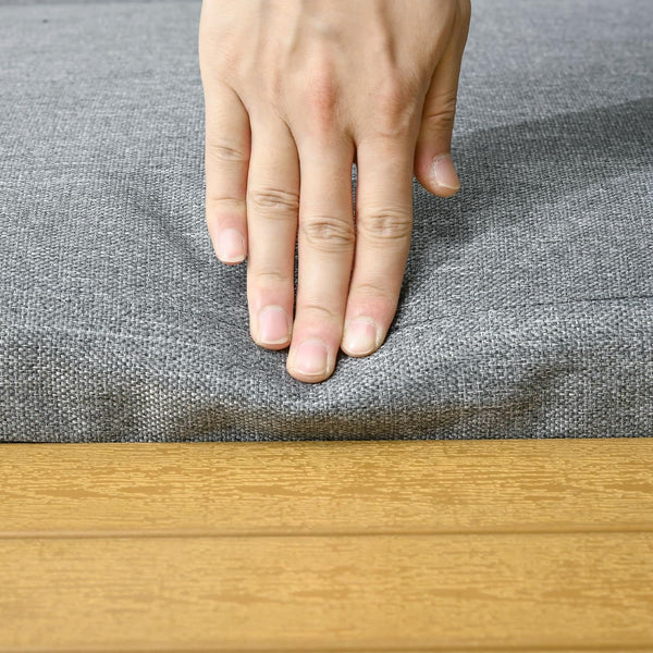 Outsunny 3 Pieces Patio Furniture Set, Outdoor Garden Sofa Conversation Set w/Padded Cushions, Wood Grain Plastic Top Table and Side Panel, Dark Grey