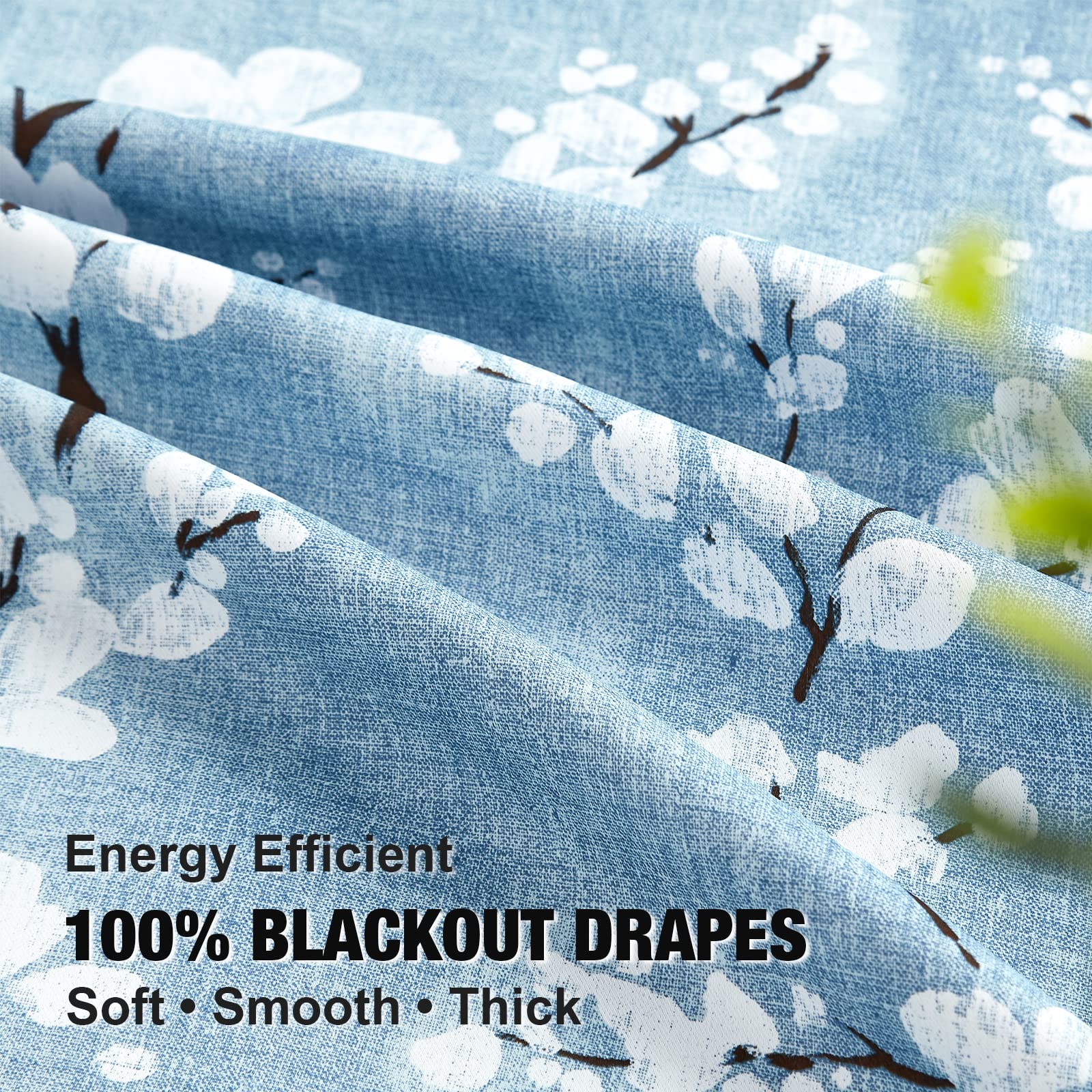 Fmfunctex Blue Floral Blackout Curtains for Bedroom 54 inch Drop Eyelet Curtains for Living Room Nursary Blossom Thermal Insulated Window Curtain