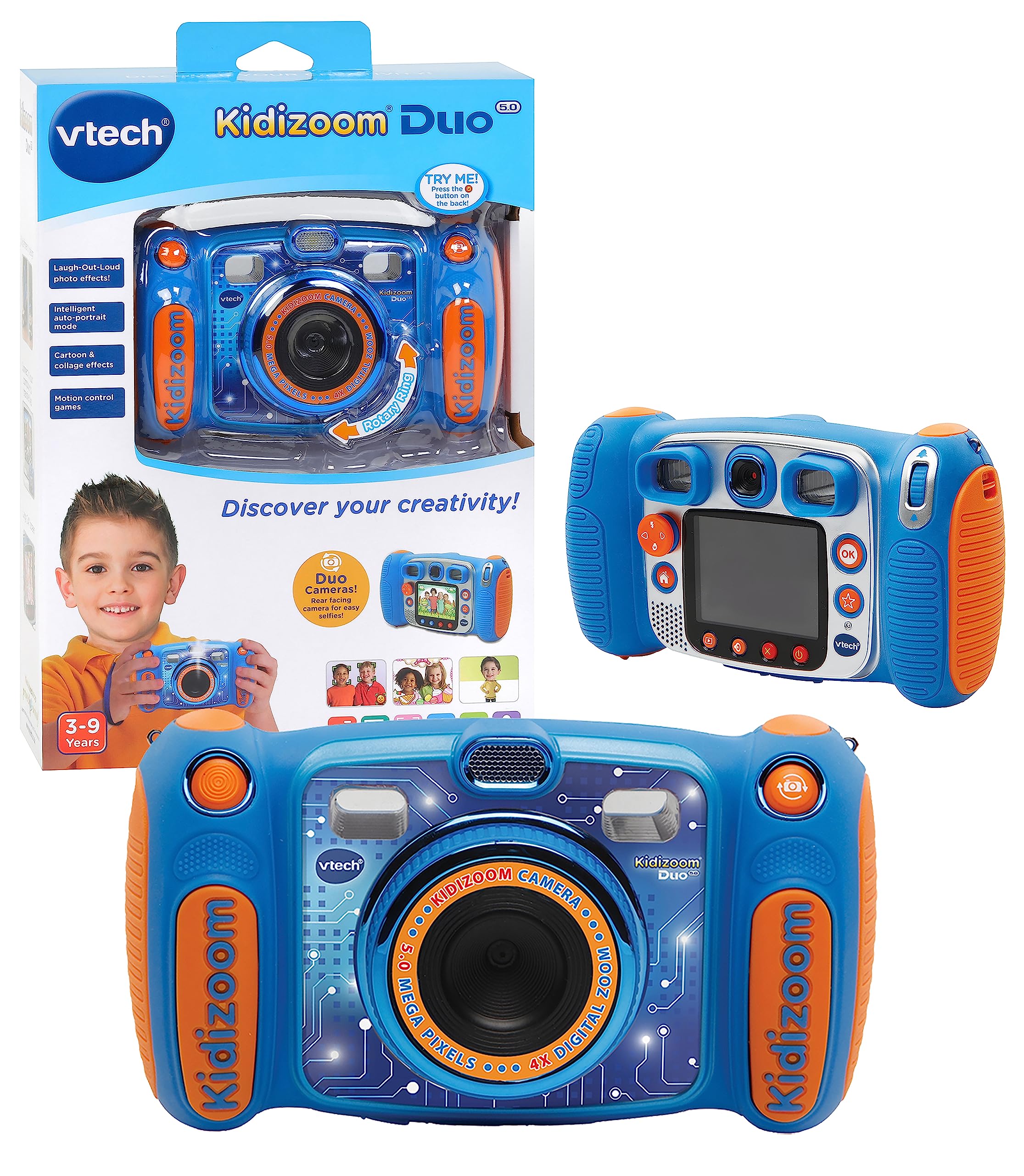 VTech KidiZoom Duo FX, Kids Camera with Colour Screen, 8MP, Photos, Selfies & Videos, AR Filters, 20 games, 75 photo & video effects, filters & frames, for Infants aged 3, 4, 5, 6, 7 + years, Blue