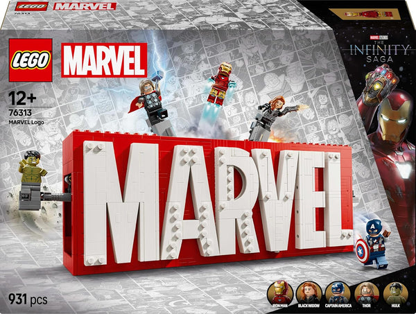 LEGO Marvel: MARVEL Logo & Minifigures - Super-Hero Building Toy with 5 Characters incl. Iron Man, Thor, Black Widow & Hulk - Avengers Gift for 12+ Year Old Boys, Girls & Teens 76313