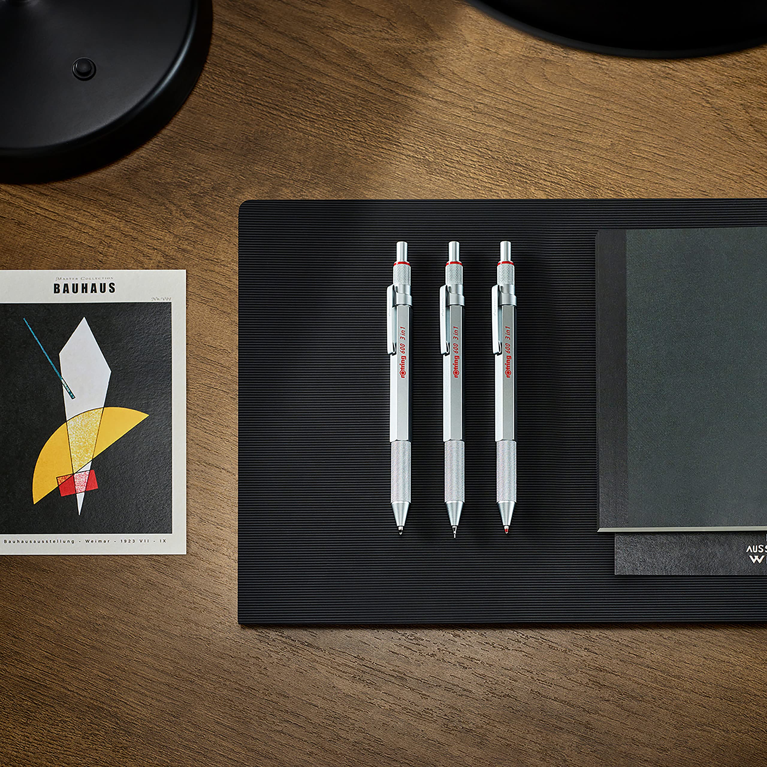 rOtring 600 3-in-1 Multicolour Pen and Mechanical Pencil | Black & Red Ballpoint Pen Tips | 1 Mechanical Pencil Tip (0.5mm) | Silver Barrel