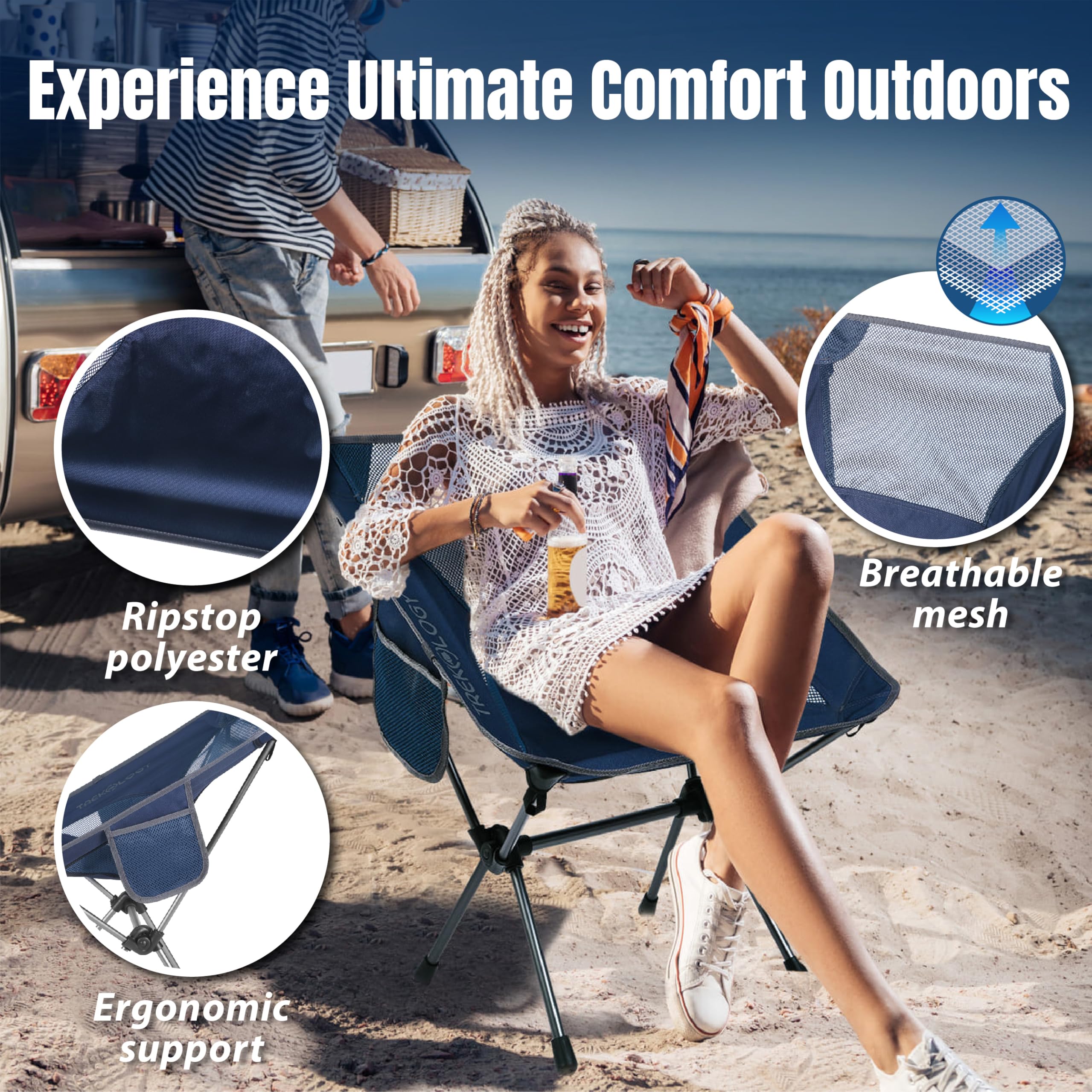TREKOLOGY YIZI GO Camping Chair – Compact, Foldable, Lightweight 0.9 kg, 136 kg Capacity, Durable Aluminum, Quick Setup, Superior Support, Ideal for Backpacking, Beach, and Outdoor Adventures (Blue)