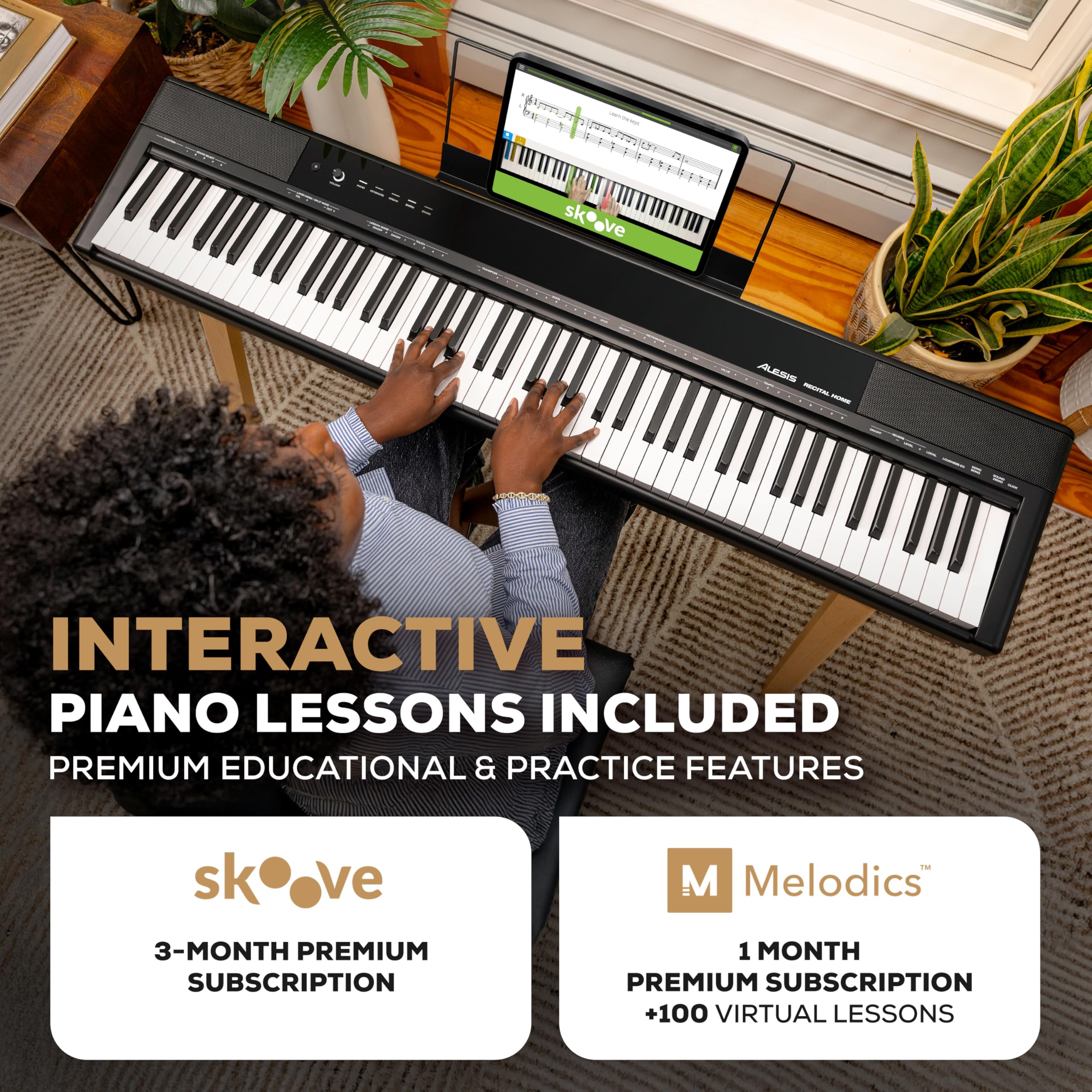 Alesis Recital Home Digital Piano with 88 Hammer Action Weighted Keys, Stand, Pedals and Lessons, Turquoise