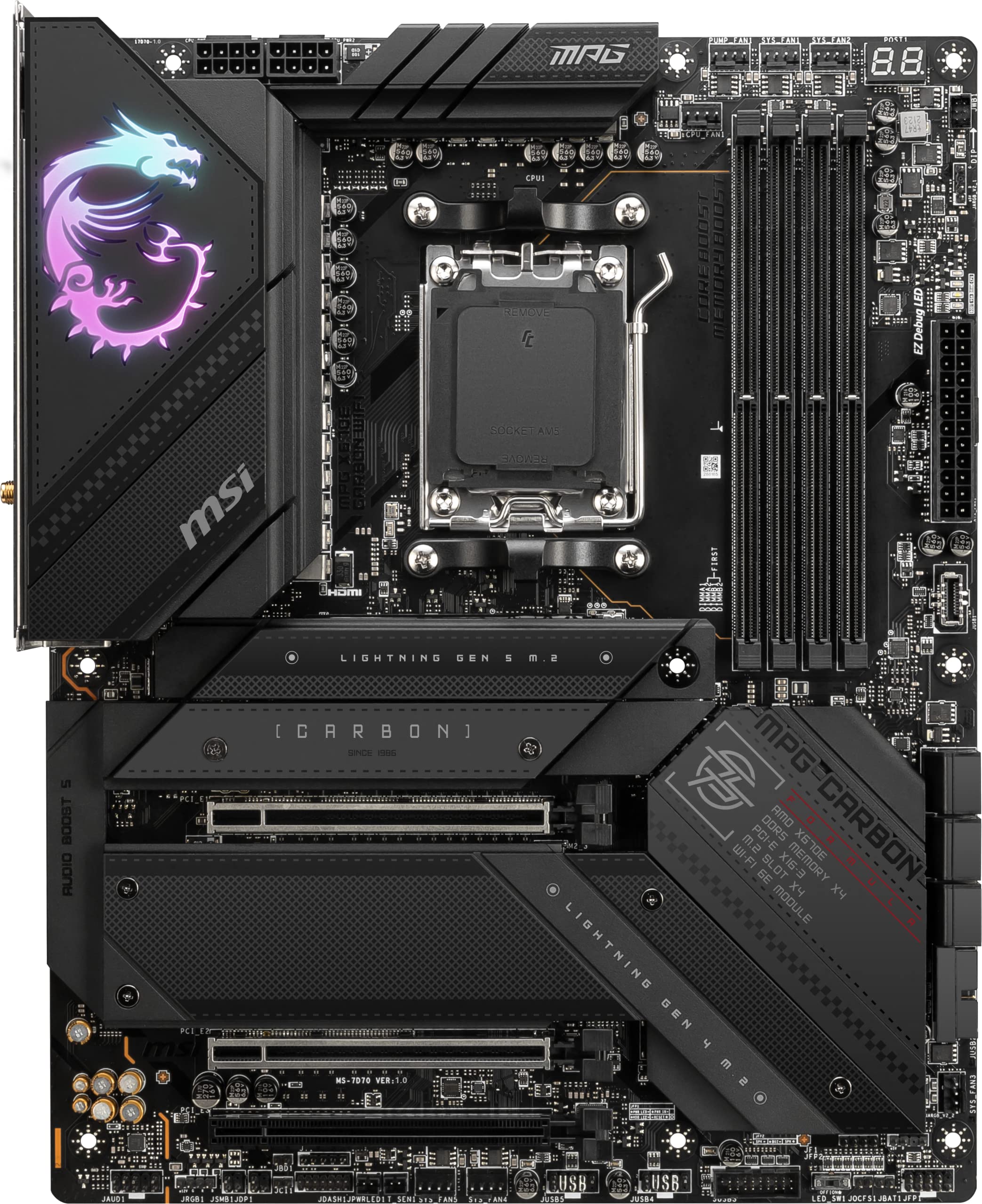 MSI X670E GAMING PLUS WIFI Motherboard, ATX - Supports AMD Ryzen 9000 / 8000 / 7000 Series Processors, AM5 - 80A SPS VRM, DDR5 Memory Boost 7800+ MHz/OC, PCIe 5.0 x16, M.2 Gen5, Wi-Fi 6E