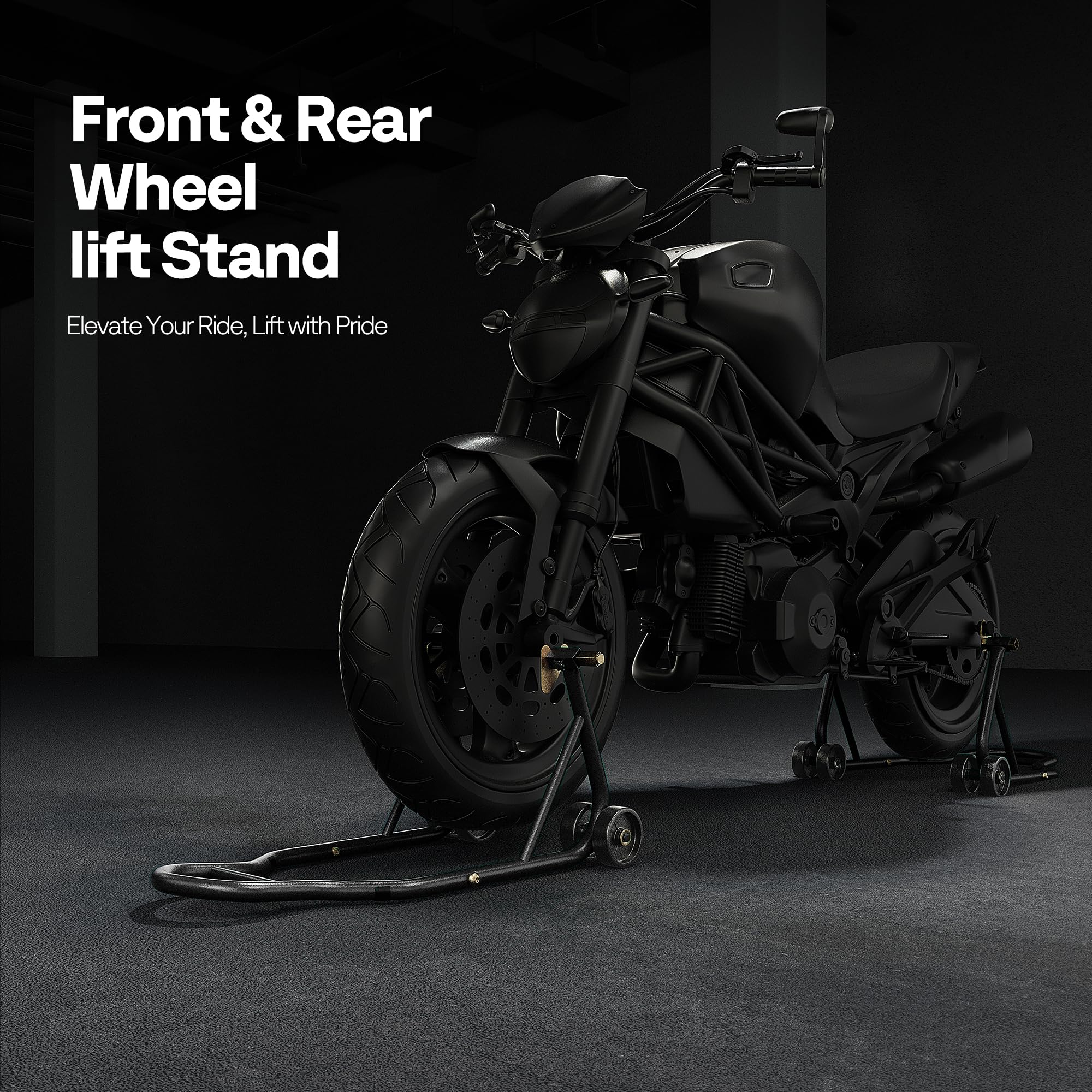 SPECSTAR Motorcycle Paddock Stand Combo 400kg Capacity Front and Rear Wheel Lift with U & L Fork Adjustable Swingarm Spool Stands for Motorbike Garage Repair Use Scissor Stand with 4 Wheels