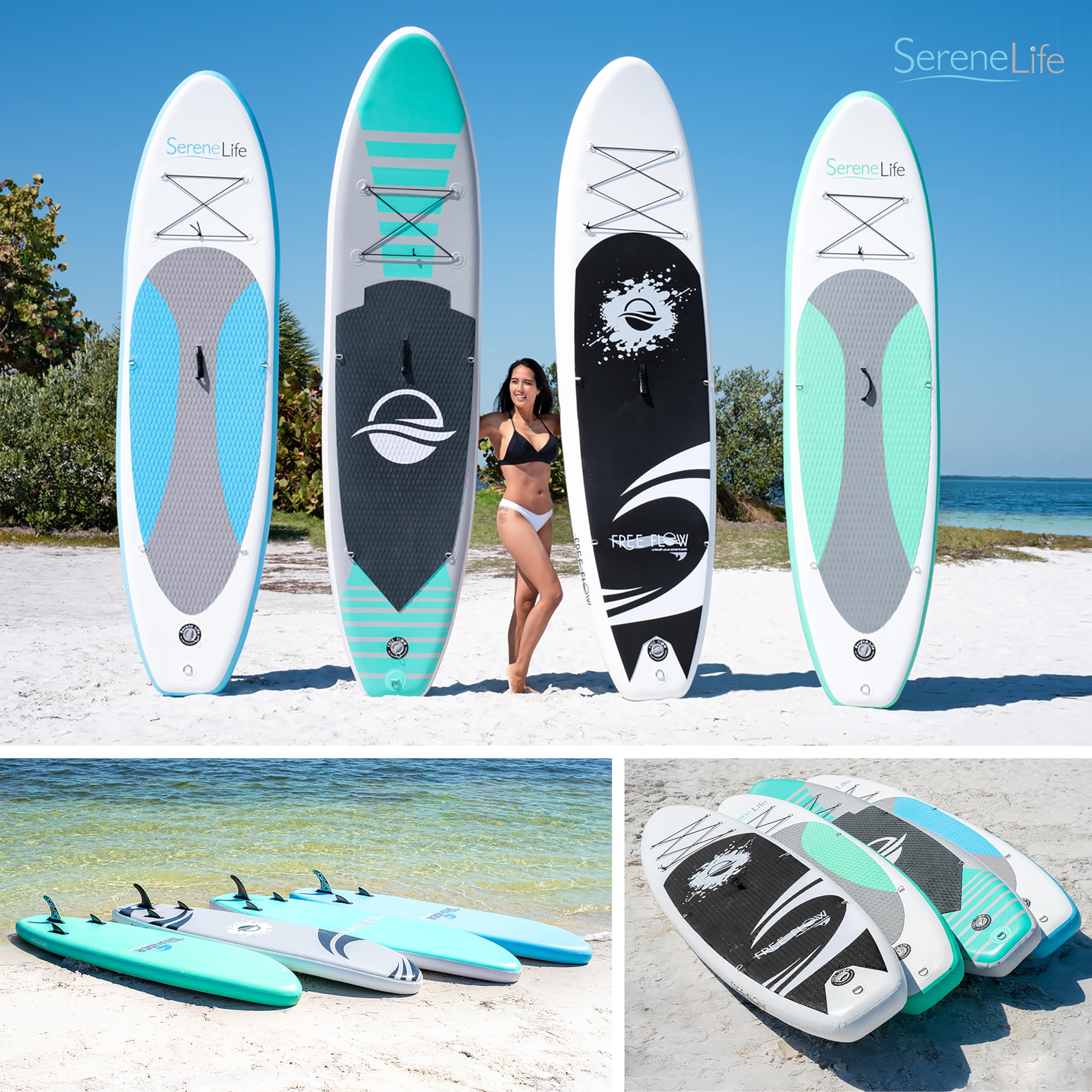 SereneLife Inflatable Stand Up Paddle Board, SUP Board- Paddleboards for Adults & Youth, Surfing Board Kit, 0.63cm Thick Standup Paddleboarding, Non-Slip Deck, Wide Stance, Surf Control w/Backpack