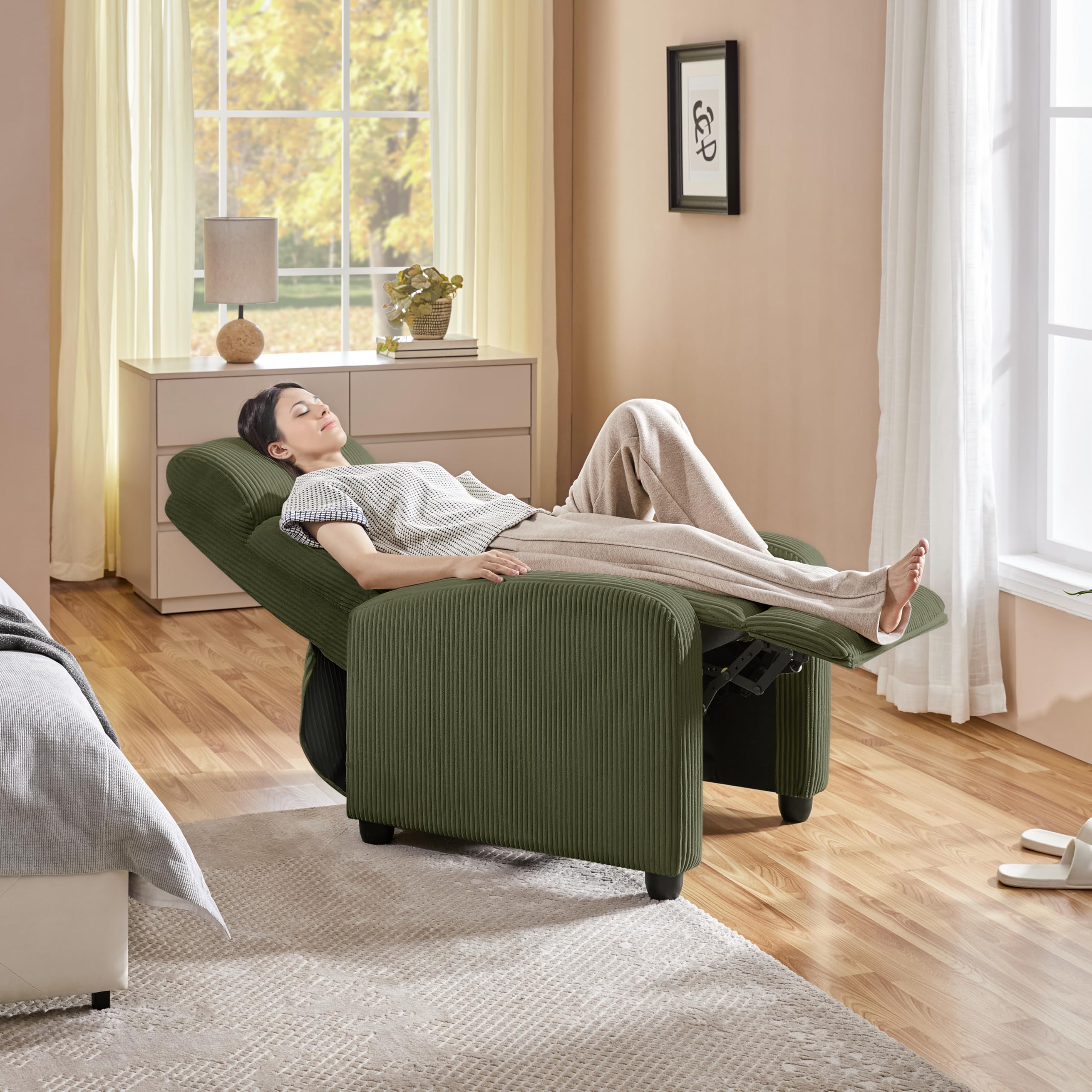 Yaheetech Recliner Armchair Single Padded Seat Boucle Fabric Sofa Lounge Home Living Room Theater Adjustable Leg Rest and Reclining Functions Ivory