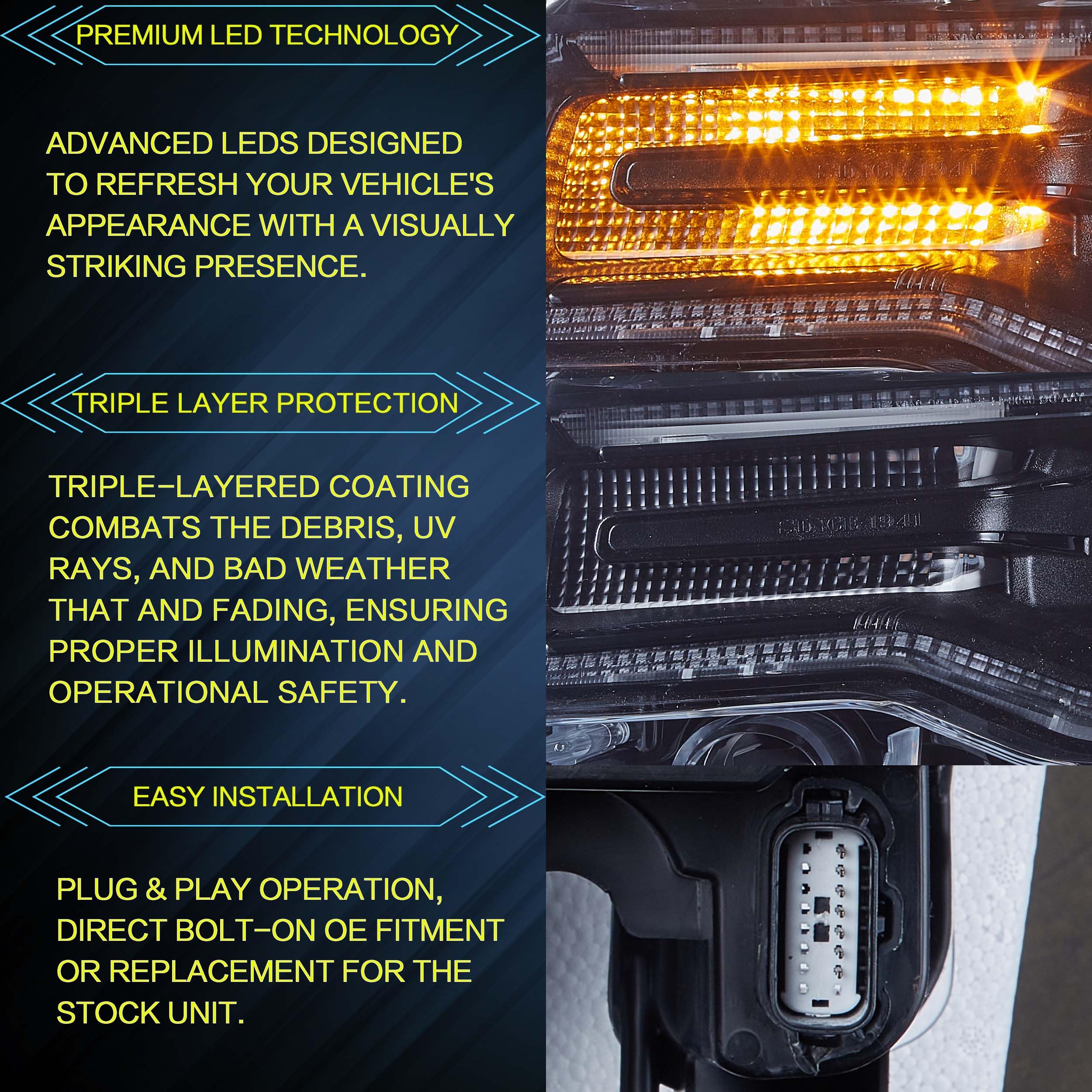 VLAND Headlights Compatible with Jeep Grand Cherokee 2014-2022, Front Light with Sequential Turn Signal and Blue Dynamic Startup DRL