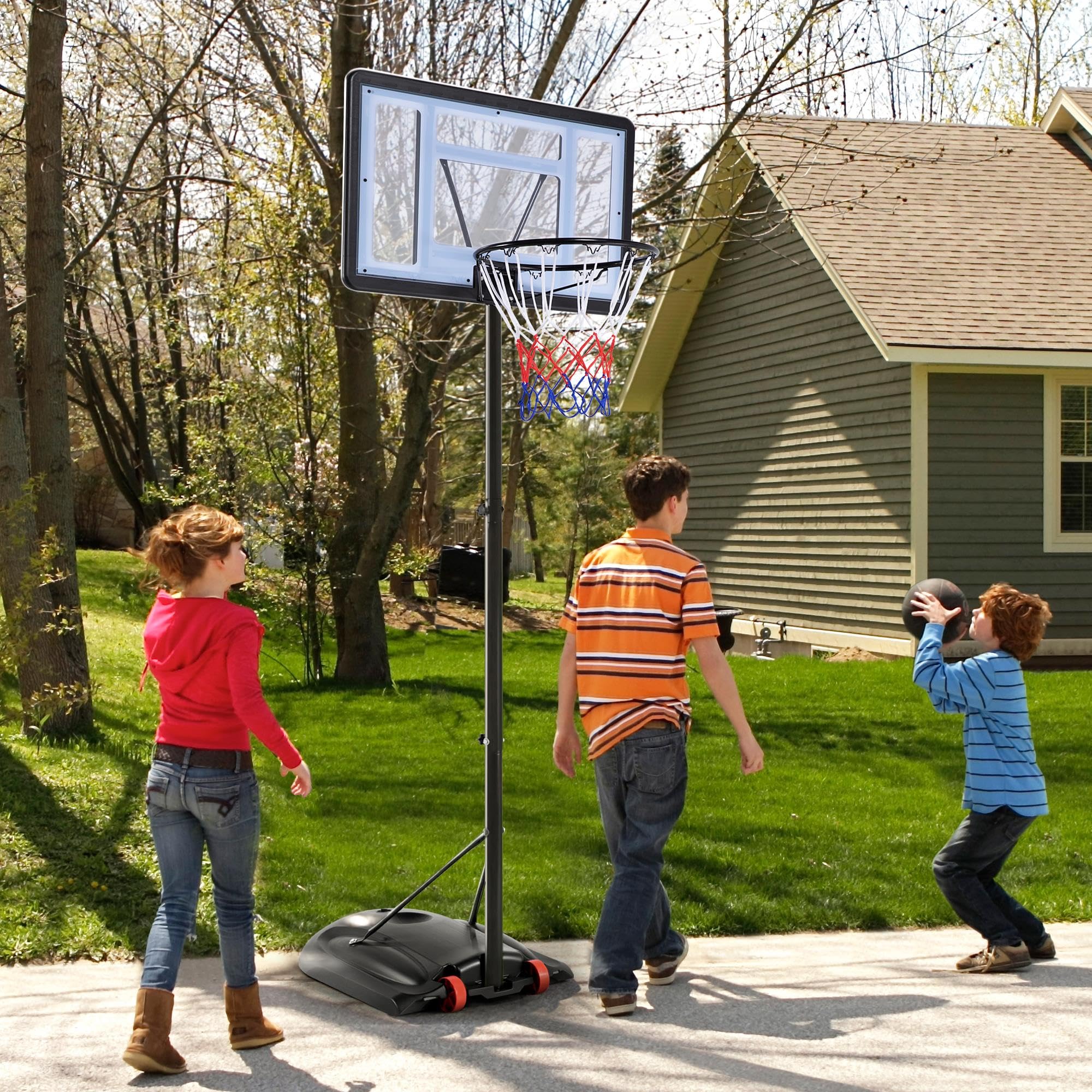 Yaheetech Outdoor Adjustable Basketball Stand, Portable Basketball Hoop Net System on Wheels