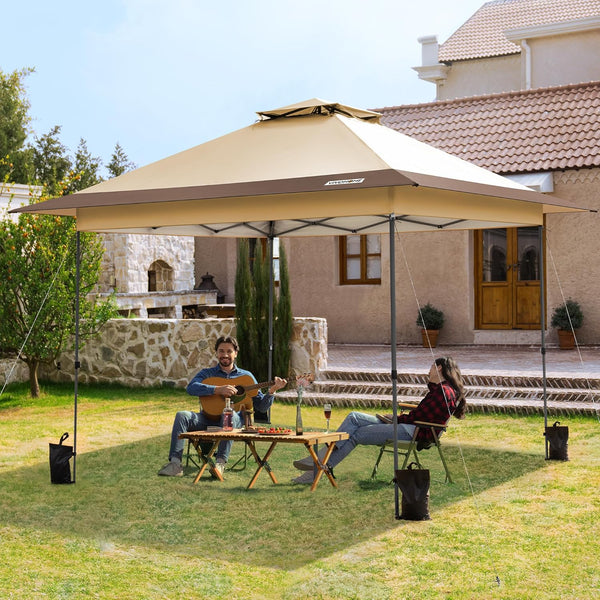 VIVOHOME Canopy Tent 3x3m Outdoor Shelter 2 Tiers Roof with Portable Wheel Carry Bag and 4 Sandbags Pop Up for Patio Garden Backyard
