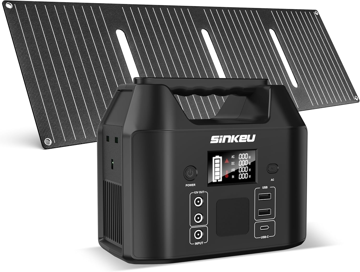 SinKeu 96Wh Portable Power Station with Solar Panel 40W, 30000mAh LiFePO4 Battery Solar Generator has 230V 150W AC Outlet/12V DC/USB, Backup Power for Camping Picnics Garden & Home Emergency
