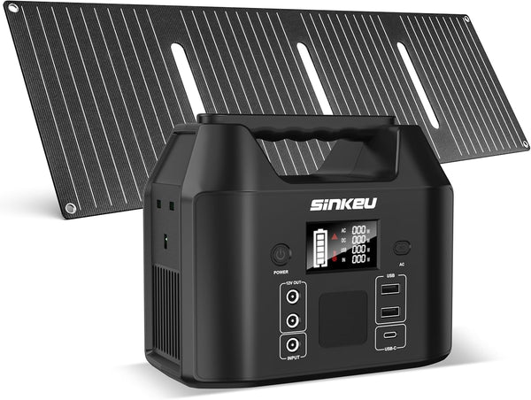 SinKeu 96Wh Portable Power Station with Solar Panel 40W, 30000mAh LiFePO4 Battery Solar Generator has 230V 150W AC Outlet/12V DC/USB, Backup Power for Camping Picnics Garden & Home Emergency