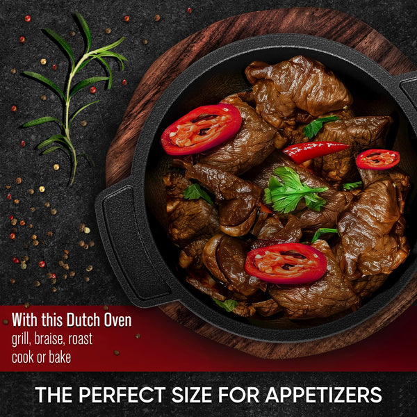 GUSSK?NIG Dutch Oven Set Mini - 4x 300ml Cast Iron Mini Pots with Lids - Pre-Seasoned Mini Dutch Ovens - Cast Iron Mini Cocotte Serving Pans