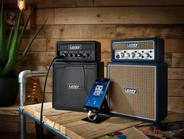 Laney MINISTACK-IRON Battery Powered Guitar Amp – Compact 6W Mini Stack with 4 Speakers, Clean/Drive, Delay, LSI Smartphone Input, AUX In, Headphone Out & Free Ultimate Guitar Subscription - Ironheart