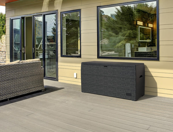 Duramax Cedargrain Durabox 270 Litre/ 71 Gallons plastic storage box, Outdoor Deck Garden Furniture Organizer, Lockable Lid, Plastic Cushion Box with