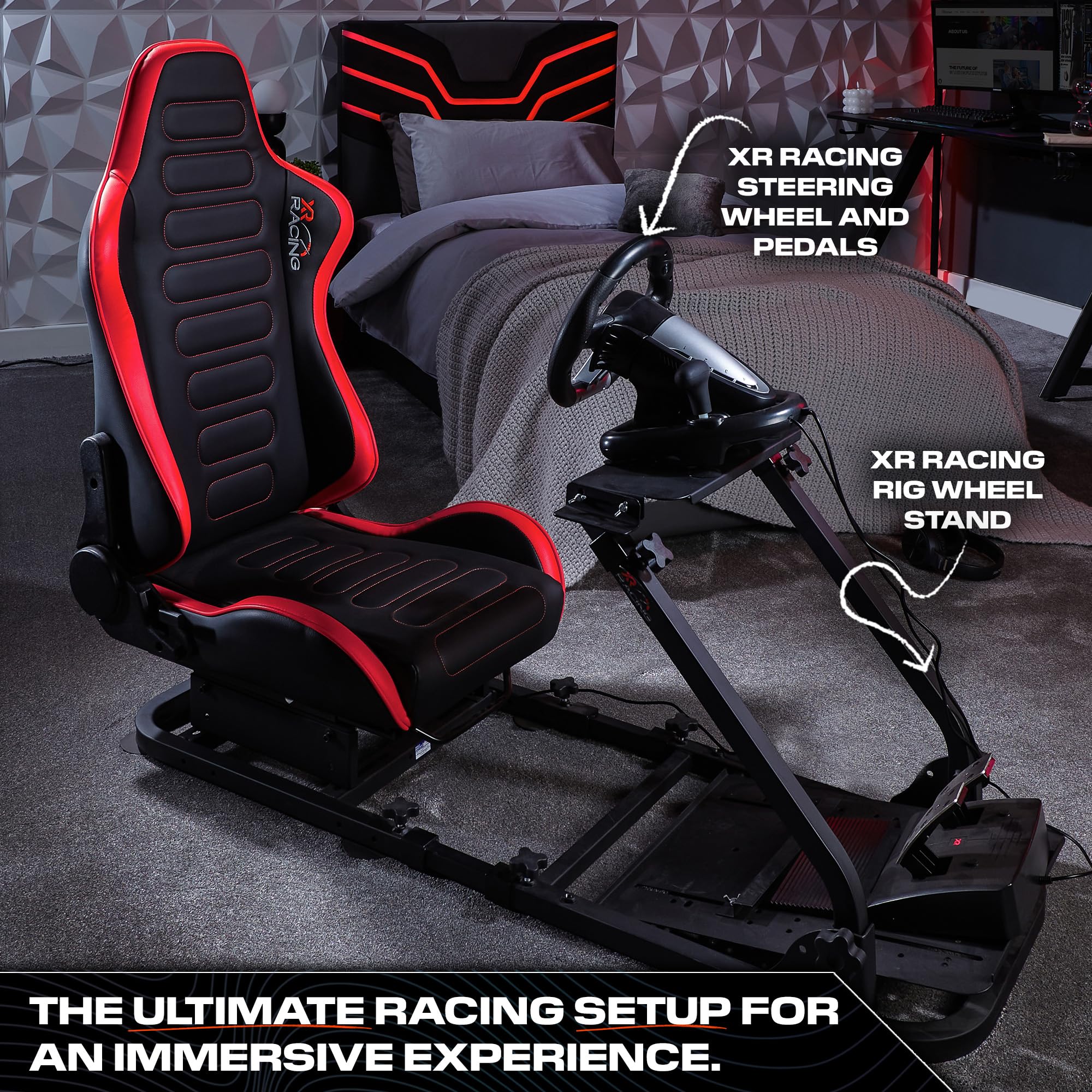 X-Rocker CHICANE Racing Sim Cockpit Racing Chair, Racing Rear Seat Frame for Steering Wheel Stands, Driving Simulation Chair with Adjustable Sliders and Adjustable Height for Racing Rig - BLACK