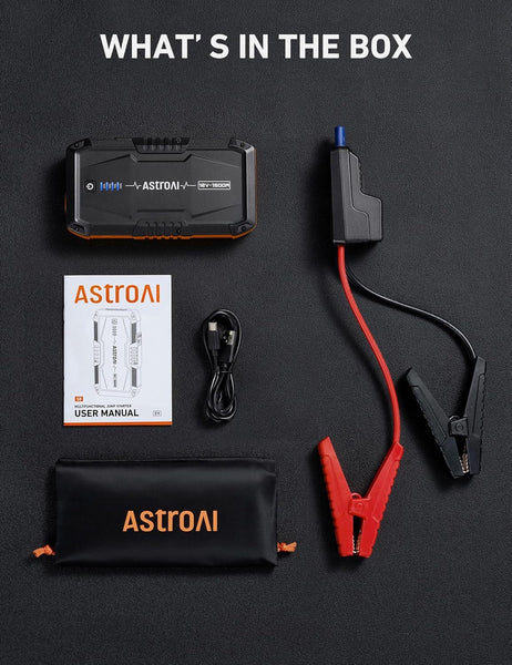 AstroAI S8 Car Battery Booster Jump Starter Power Pack (up to 6.0L Petrol & 3.0L Diesel Engines), Portable Car Jump Starter Power Bank for 12V Vehicles, Motorcycle, with Smart Jump Leads and LED Torch